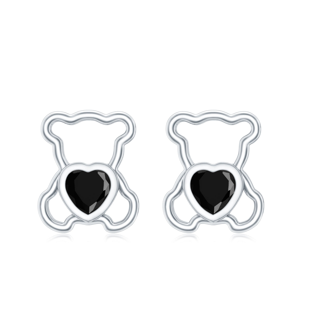 Heart Shape Lab Created Black Diamond Teddy Bear Stud Earrings AAAA ( Synthetic ) - Rosec Jewels