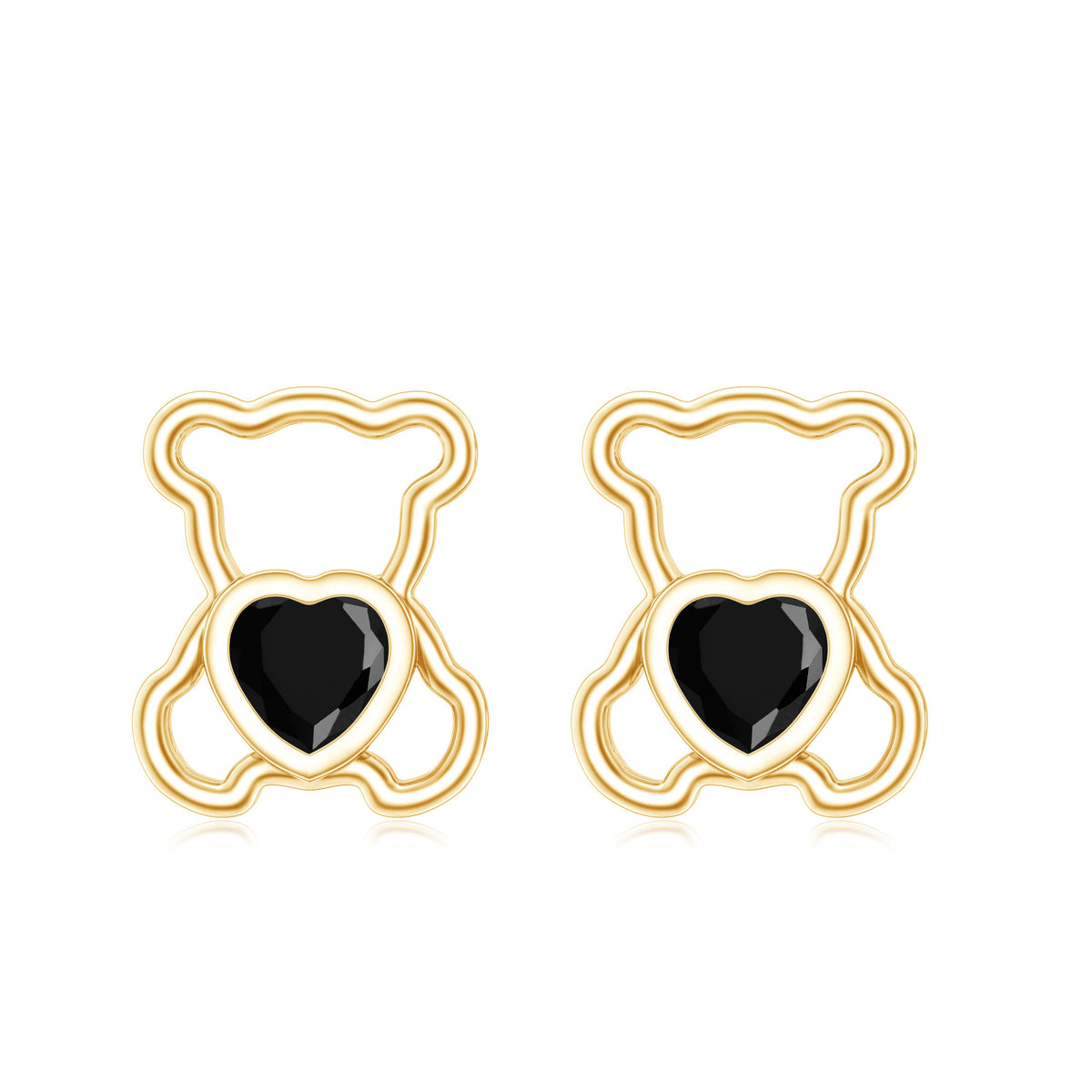 Heart Shape Lab Created Black Diamond Teddy Bear Stud Earrings AAAA ( Synthetic ) - Rosec Jewels
