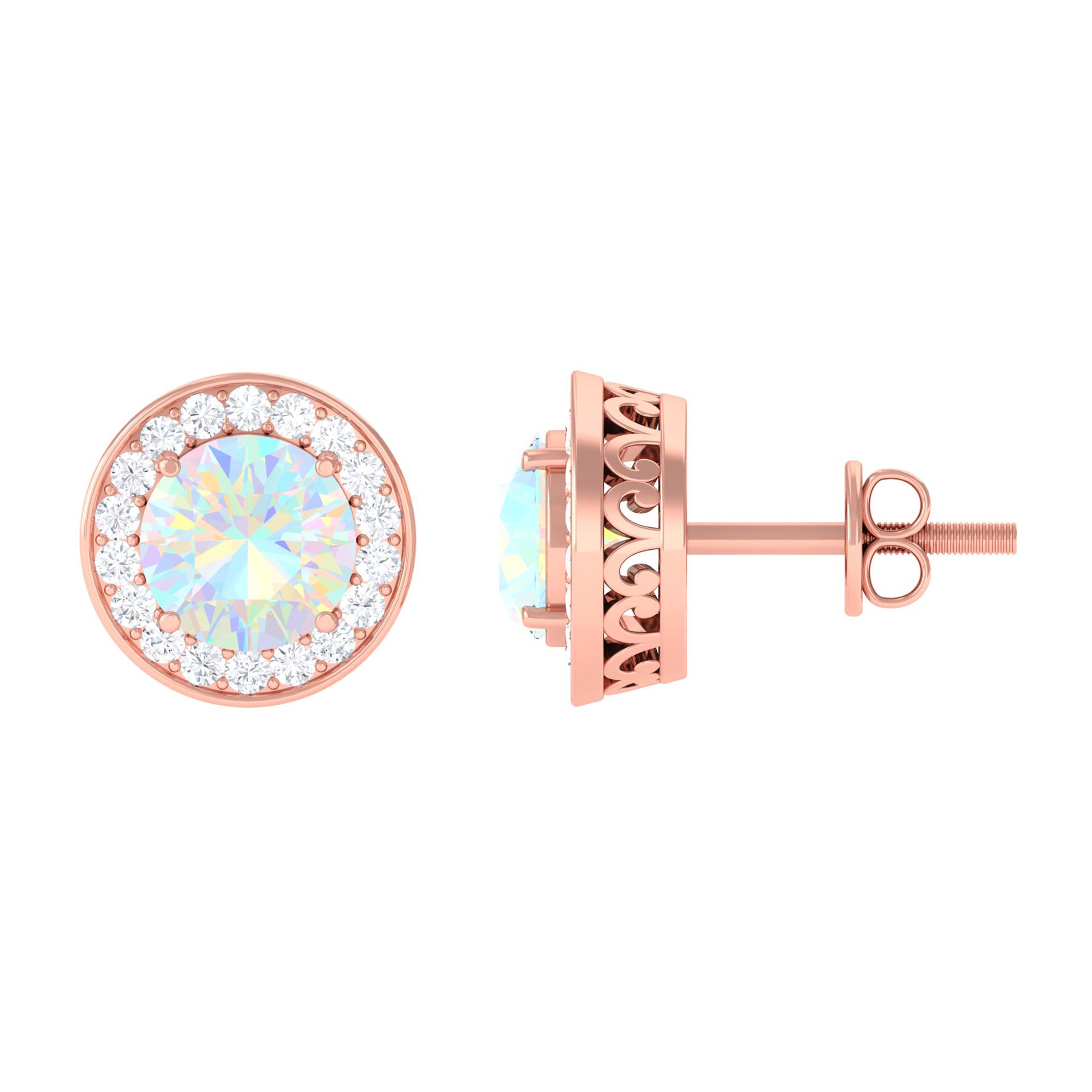 1.6 Carat Round Ethiopian Opal and Diamond Halo Stud Earrings AAA - Rosec Jewels