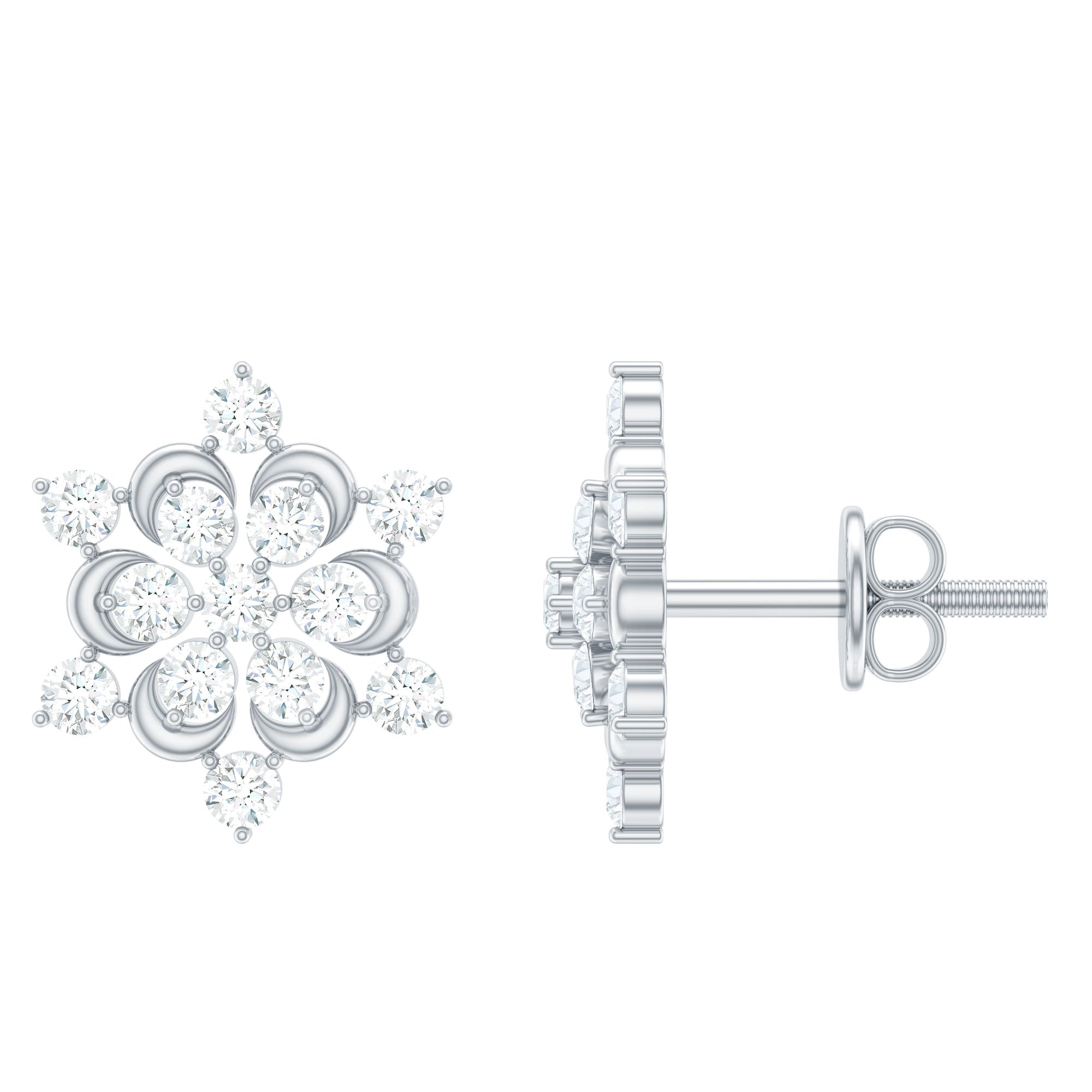 Certified Diamond Snowflake Stud Earrings Natural - ( HI-SI ) - Rosec Jewels