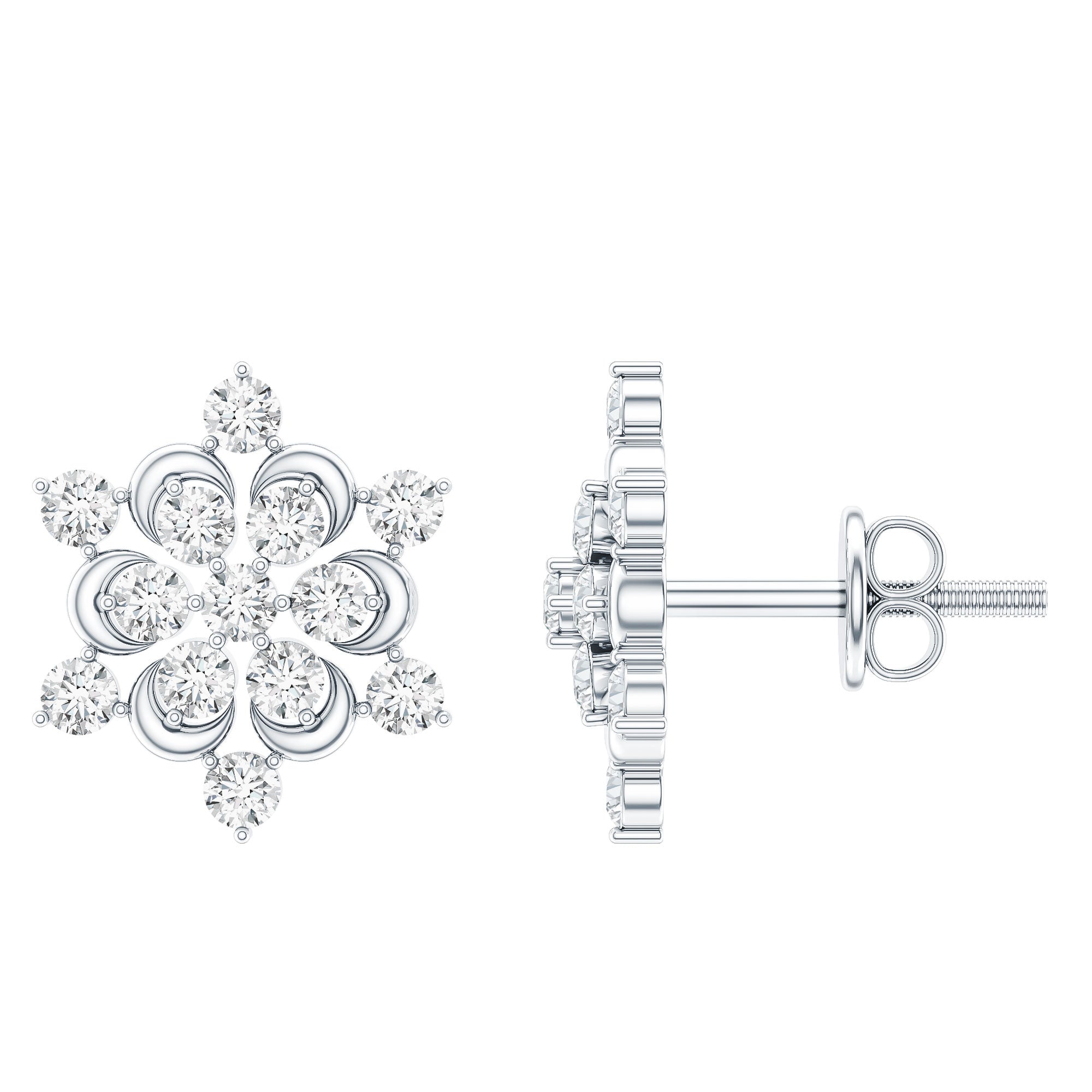 Certified Diamond Snowflake Stud Earrings Natural - ( HI-SI ) - Rosec Jewels