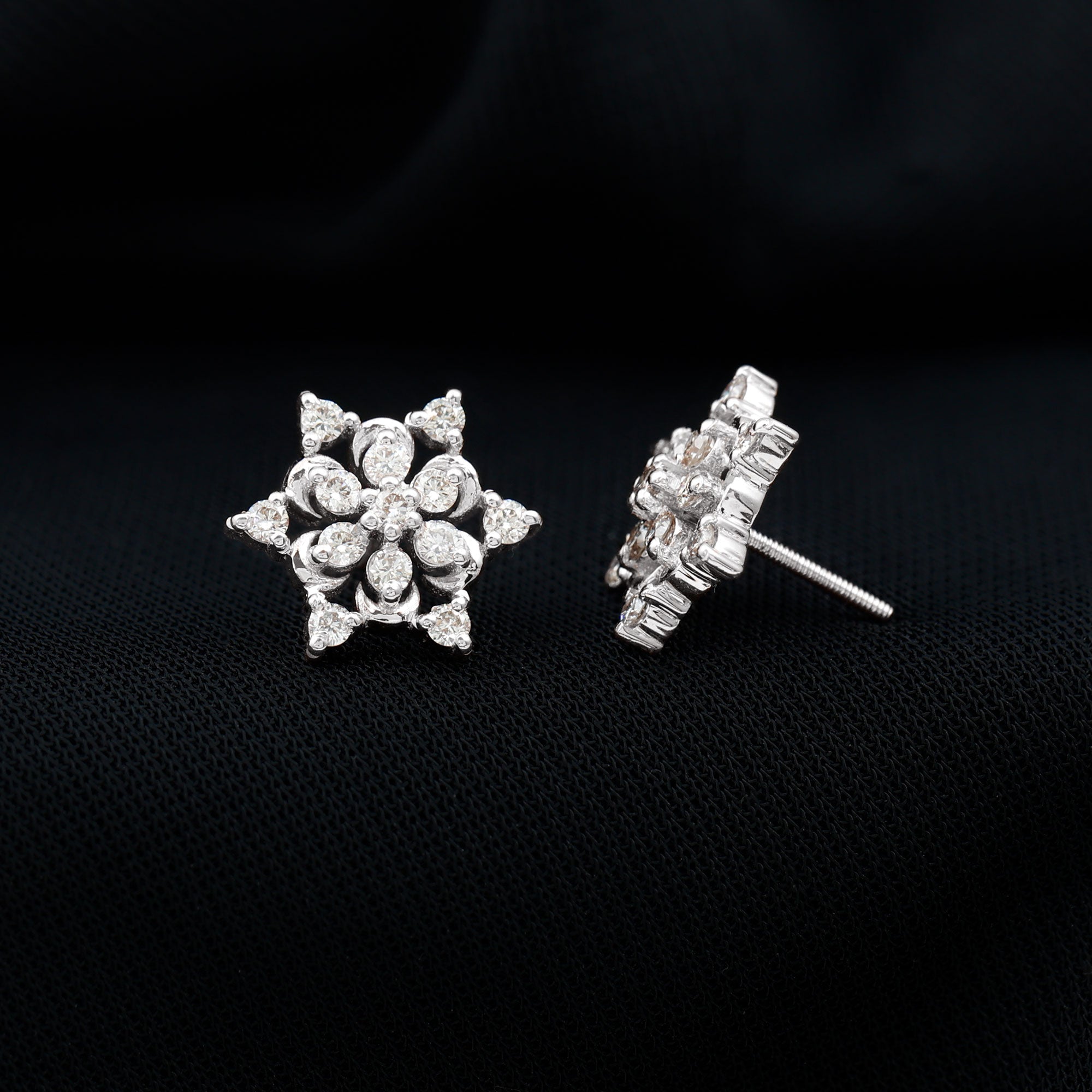 Certified Diamond Snowflake Stud Earrings Natural - ( HI-SI ) - Rosec Jewels
