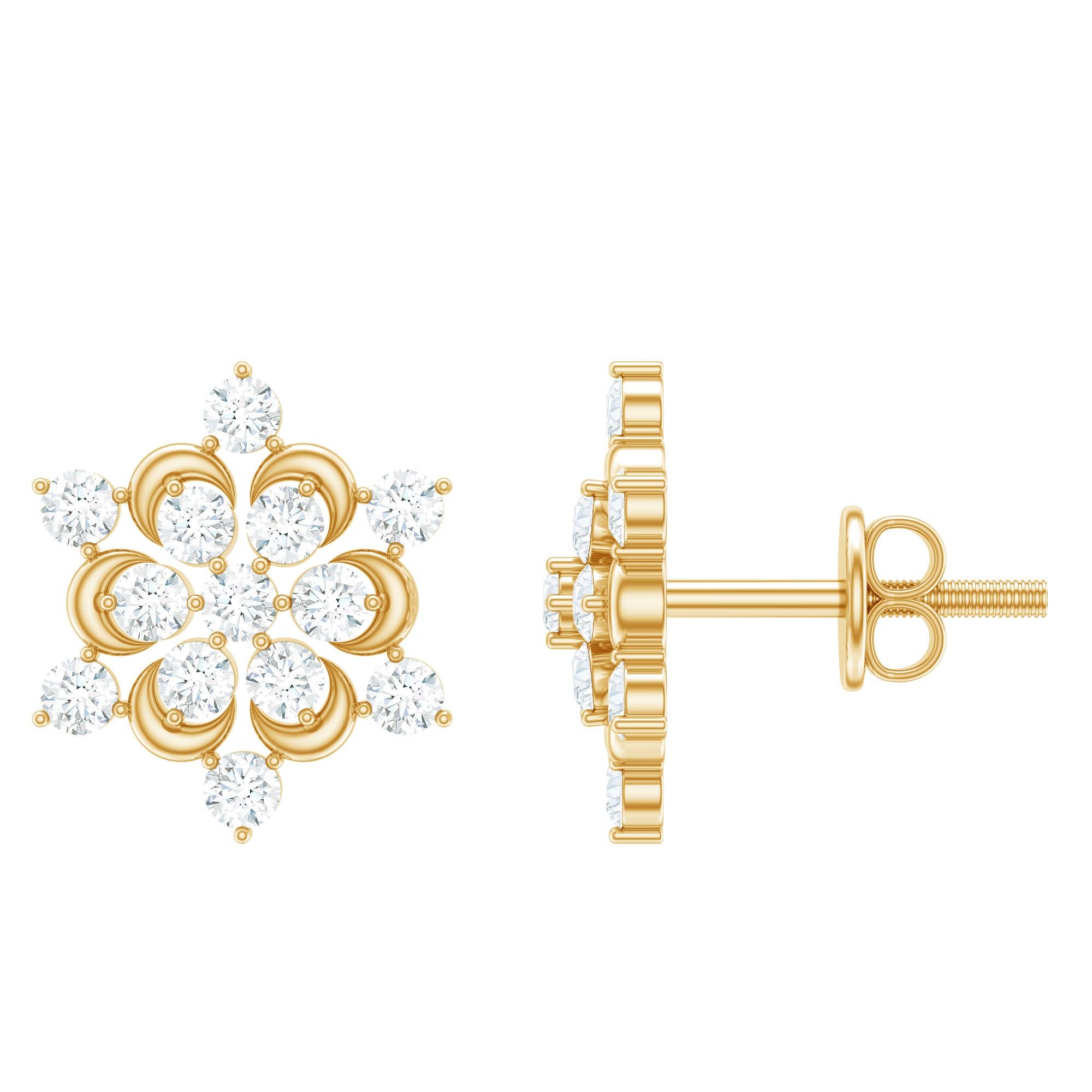 Certified Diamond Snowflake Stud Earrings Natural - ( HI-SI ) - Rosec Jewels