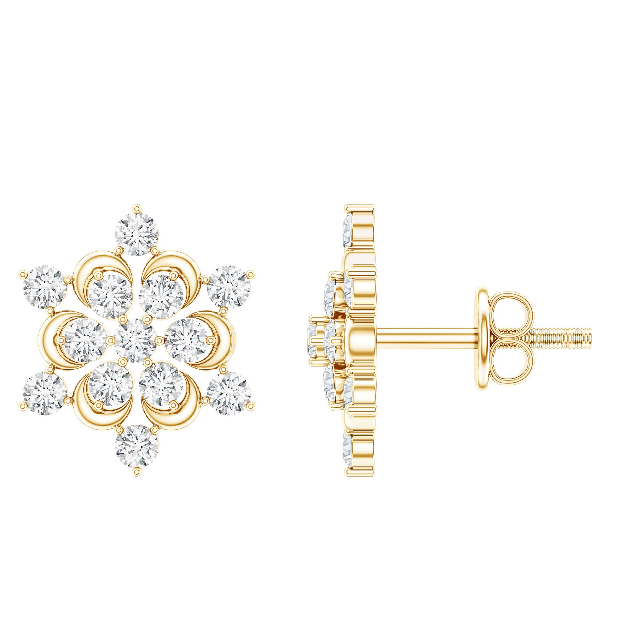 Certified Diamond Snowflake Stud Earrings Natural - ( HI-SI ) - Rosec Jewels