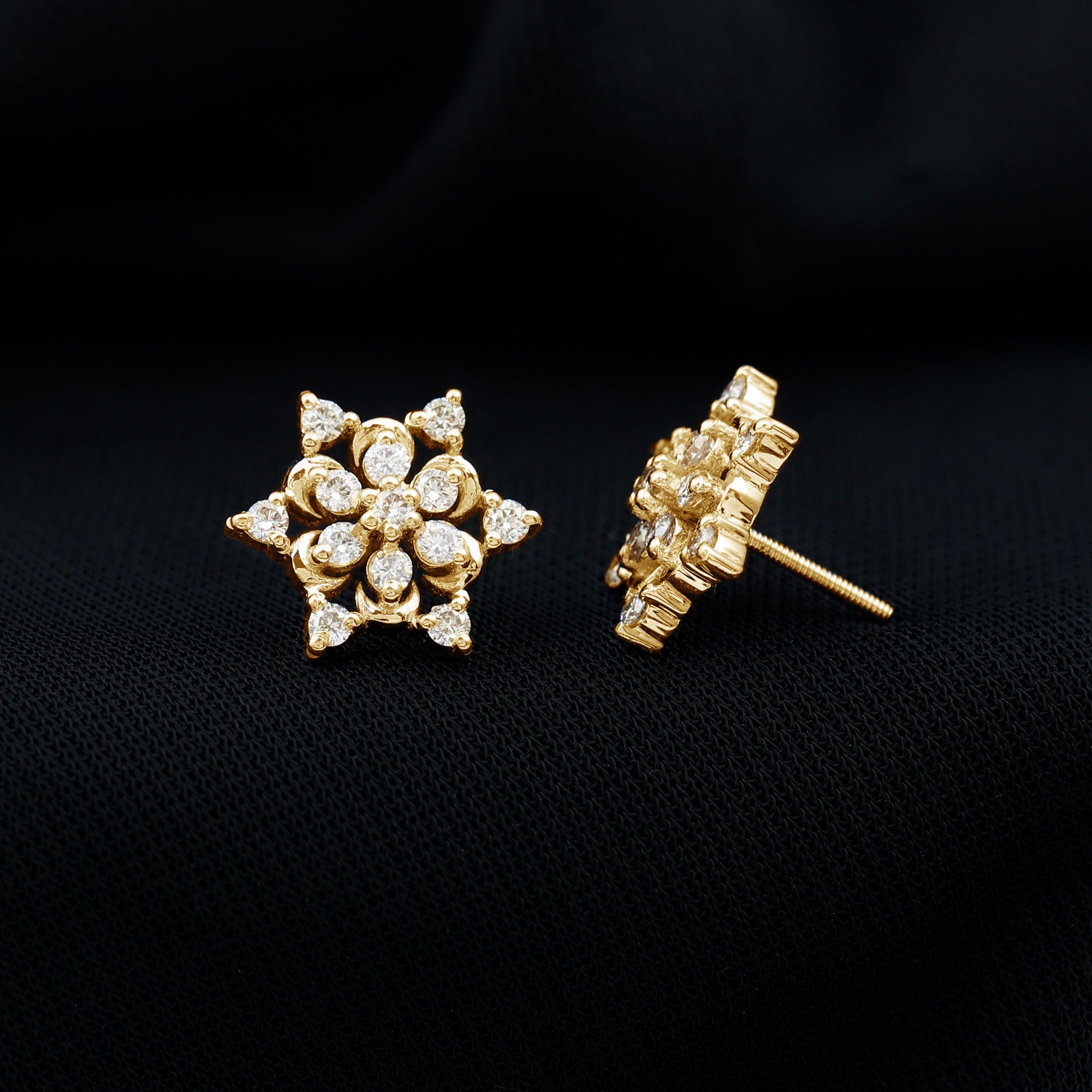 Certified Diamond Snowflake Stud Earrings Natural - ( HI-SI ) - Rosec Jewels