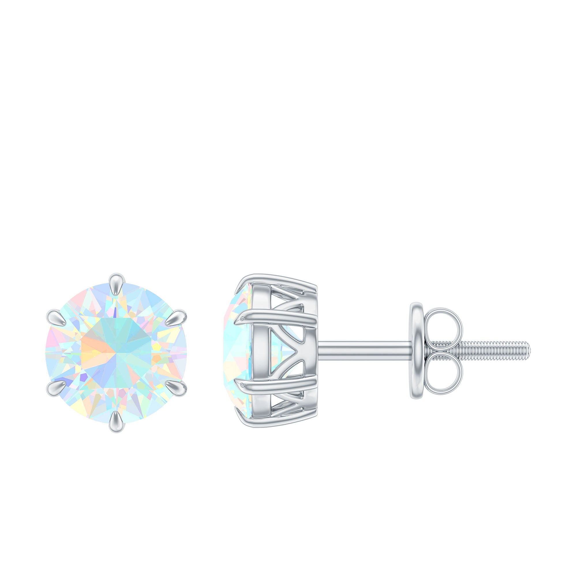 6MM Round Ethiopian Opal Solitaire Stud Earrings in 6 Claw Setting