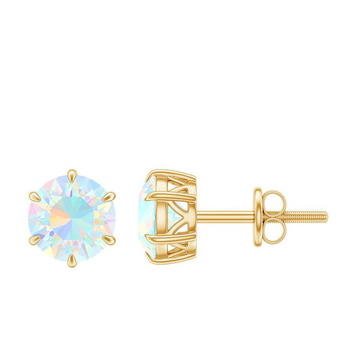 6 MM Round Ethiopian Opal Solitaire Stud Earrings in 6 Claw Prong Setting