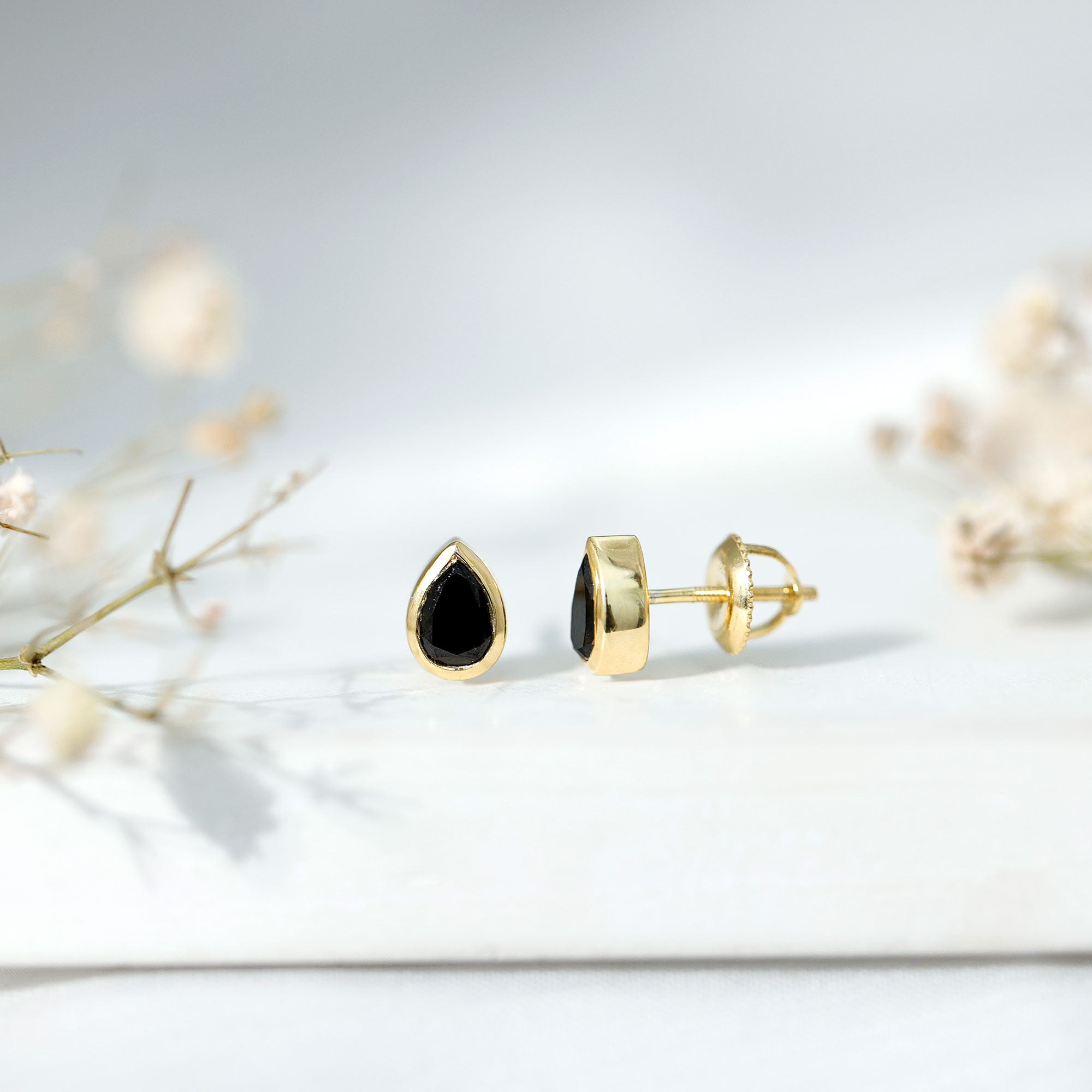 Natural 1.15 Carat Black Diamond Stud Earrings with Bezel Set AAA 14K Yellow Gold Plated Silver - Rosec Jewels