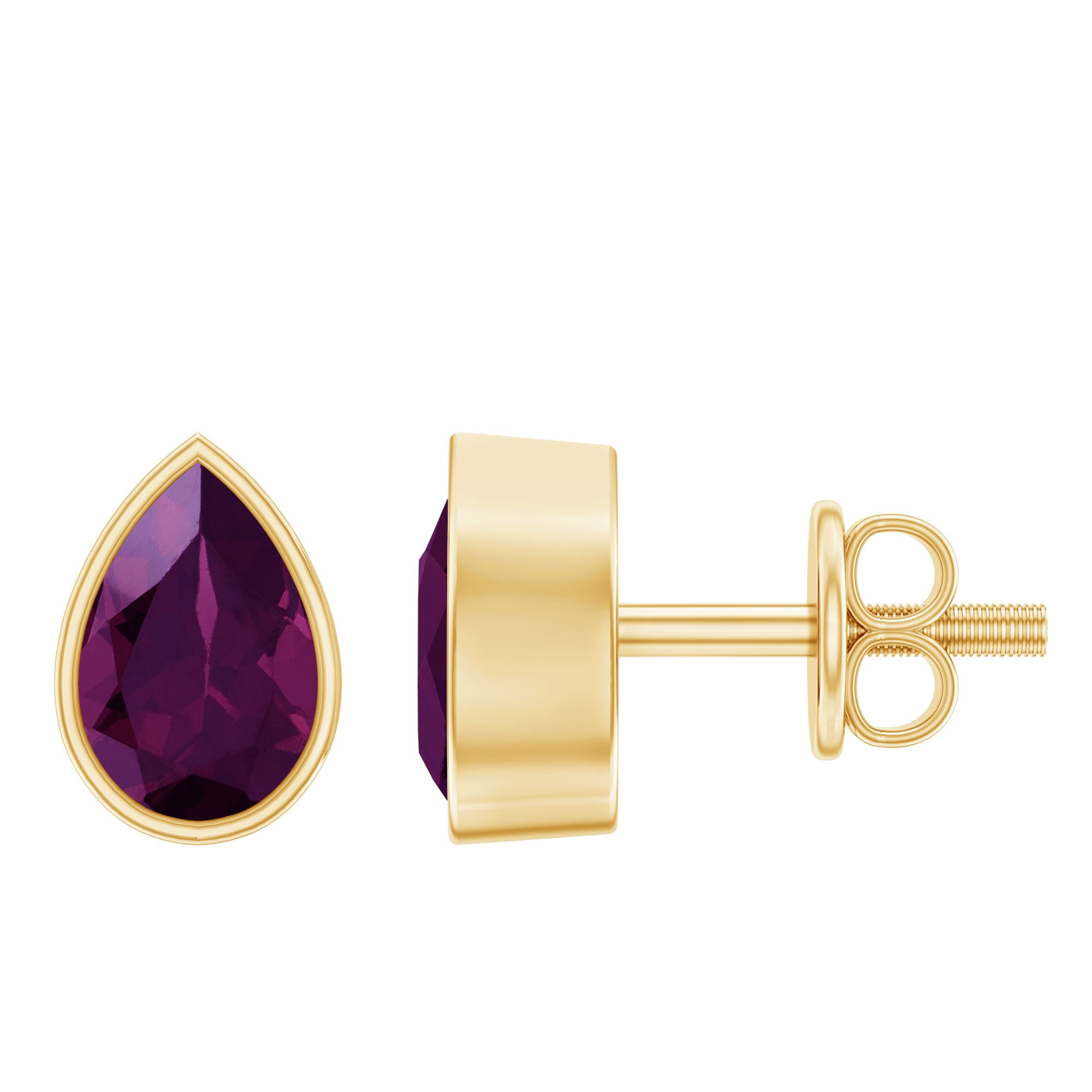 Rosec Jewels-Bezel Set Rhodolite Garnet Solitaire Stud Earrings