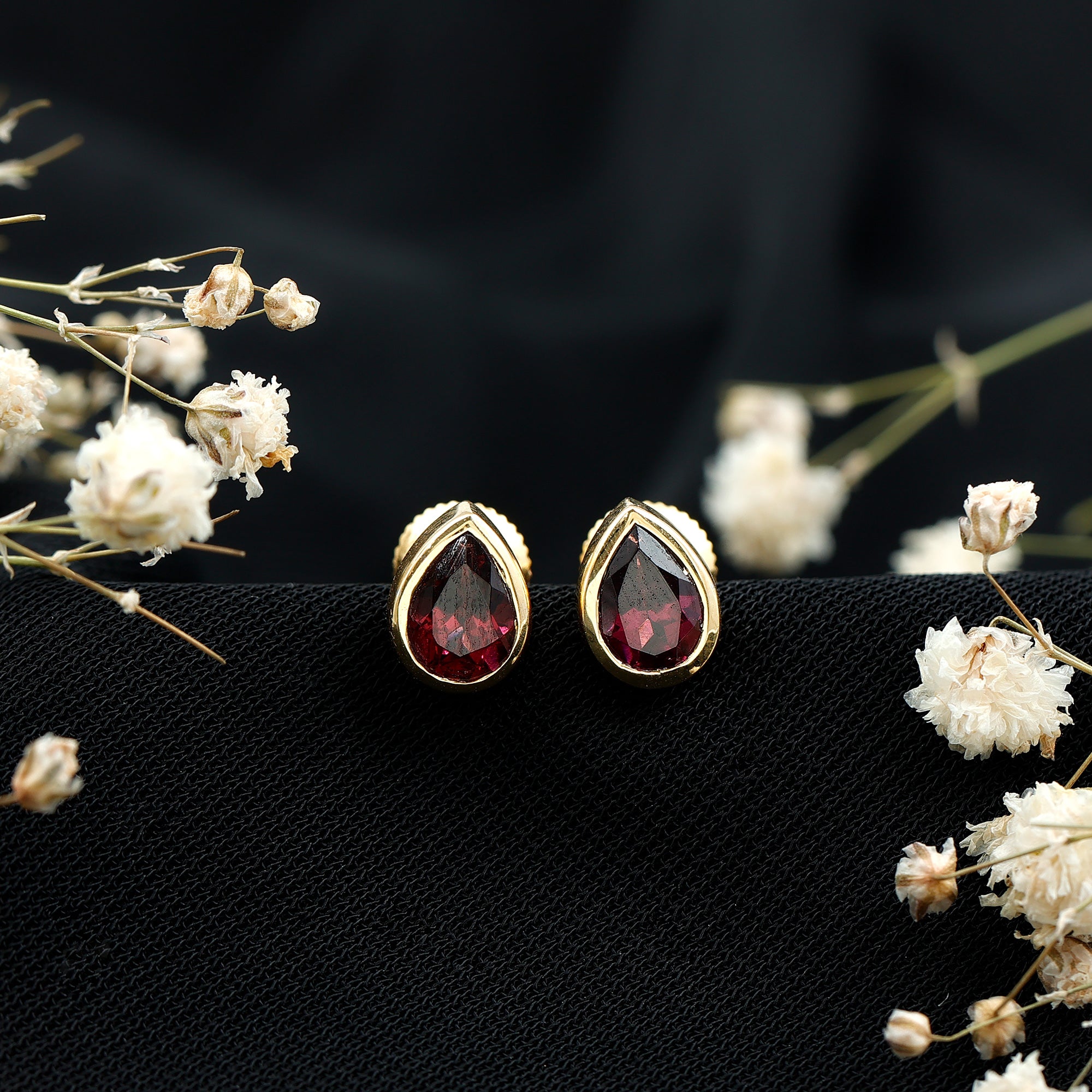 1.7 Carat Pear Shape Rhodolite Garnet Stud Earrings for Women AAA 14K Yellow Gold Plated Silver - Rosec Jewels