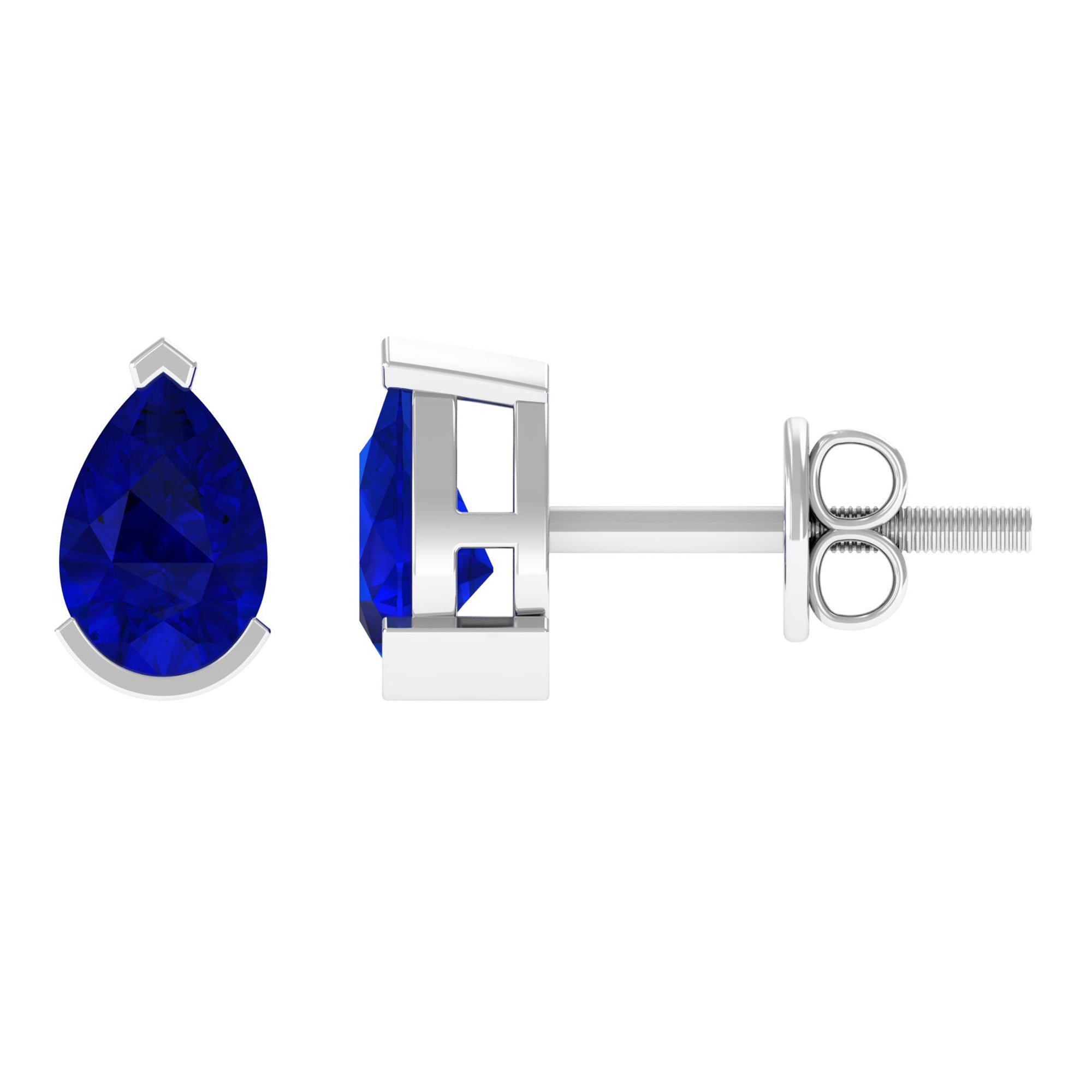1 Carat Lab Grown Blue Sapphire Teardrop Stud Earrings AAAA - Rosec Jewels