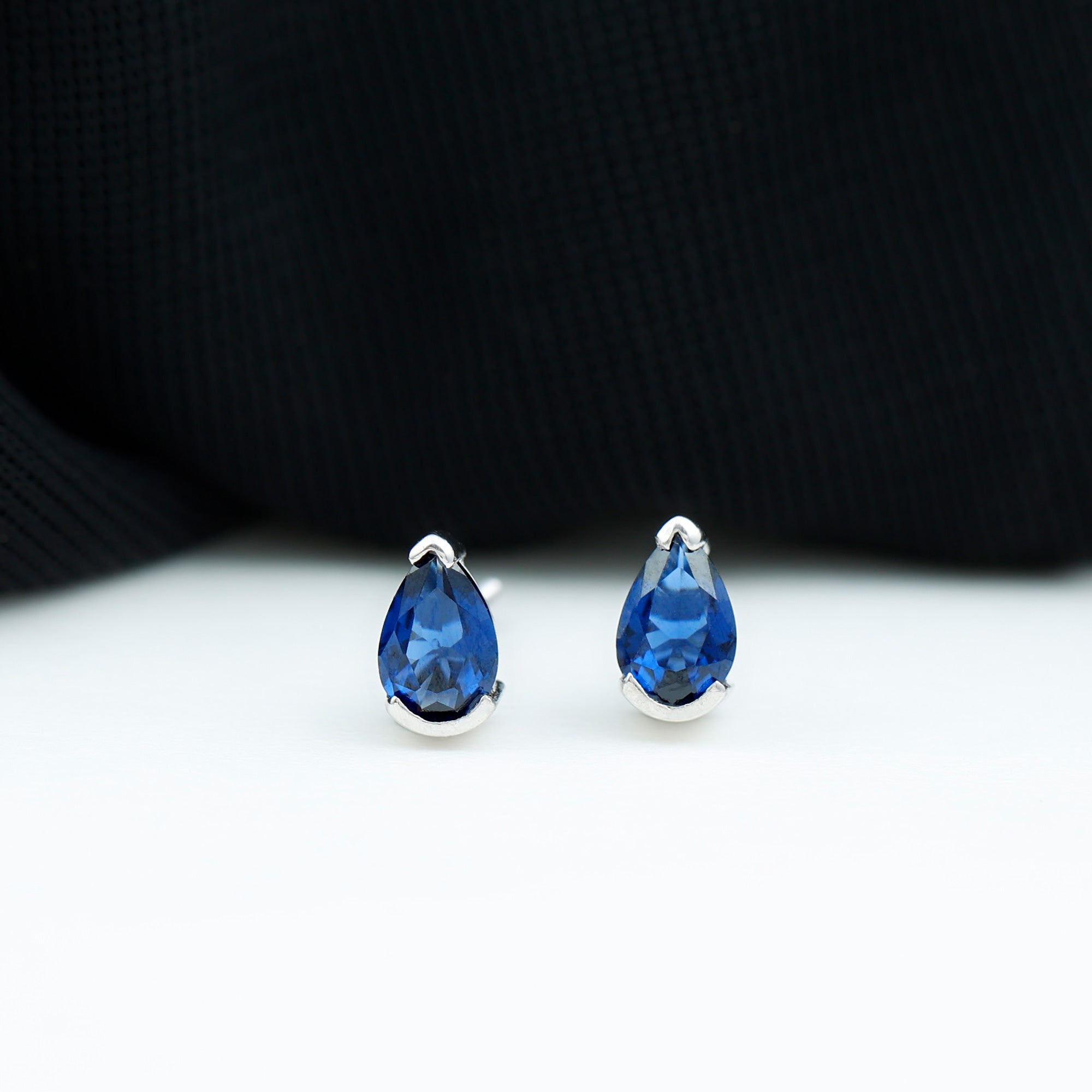 1 Carat Lab Grown Blue Sapphire Teardrop Stud Earrings AAAA - Rosec Jewels