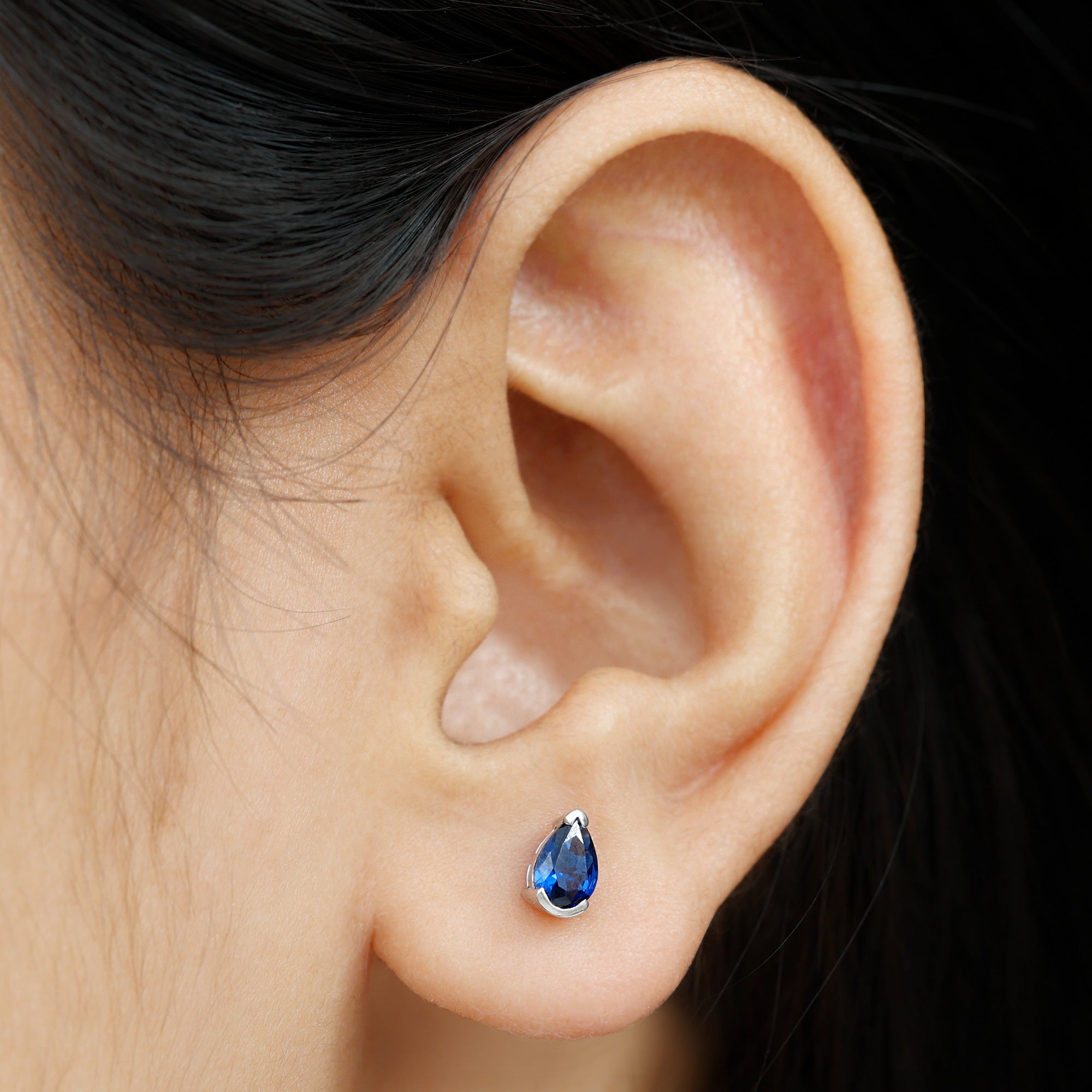 1 Carat Lab Grown Blue Sapphire Teardrop Stud Earrings AAAA - Rosec Jewels