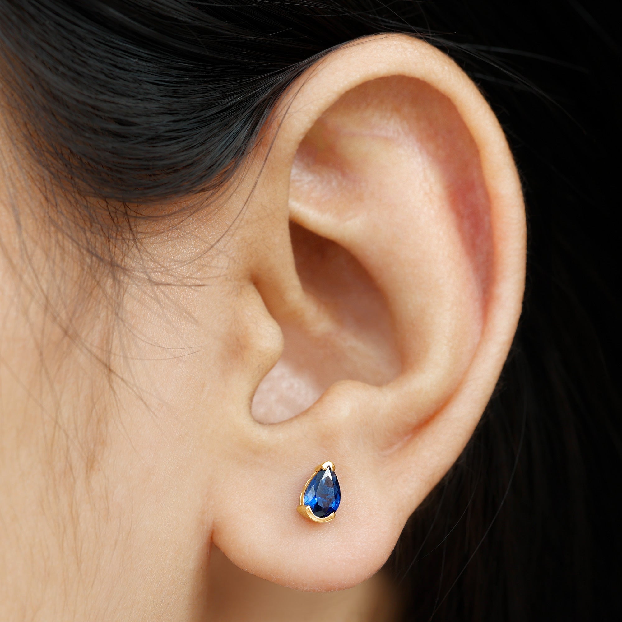 1 Carat Lab Grown Blue Sapphire Teardrop Stud Earrings AAAA - Rosec Jewels