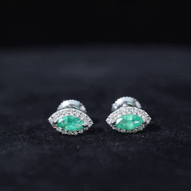 1.6 Carat Marquise Cut Emerald and Diamond Stud Earrings AAA - Rosec Jewels