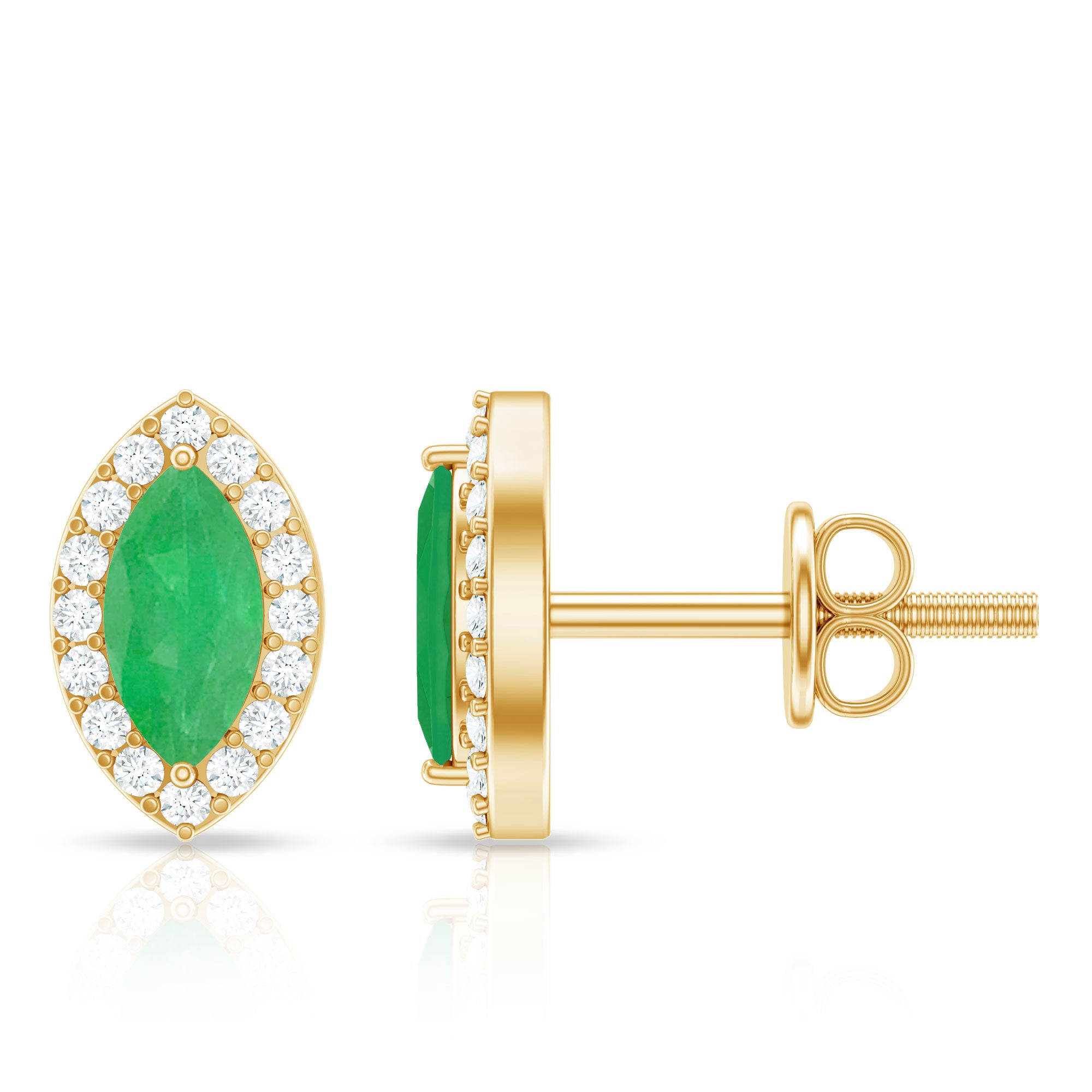 1.6 Carat Marquise Cut Emerald and Diamond Stud Earrings AAA - Rosec Jewels