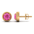 Round Pink Sapphire Solitaire Stud Earrings in Rope Frame Pink Sapphire - ( AAA ) - Quality - Rosec Jewels