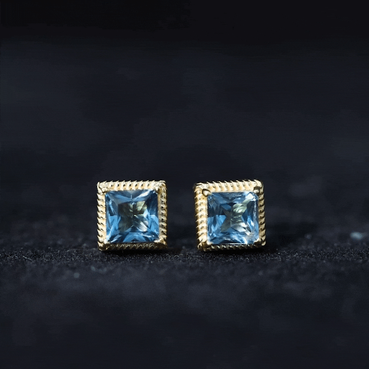 2 Carat Princess Cut London Blue Topaz Stud Earrings AAA - Rosec Jewels