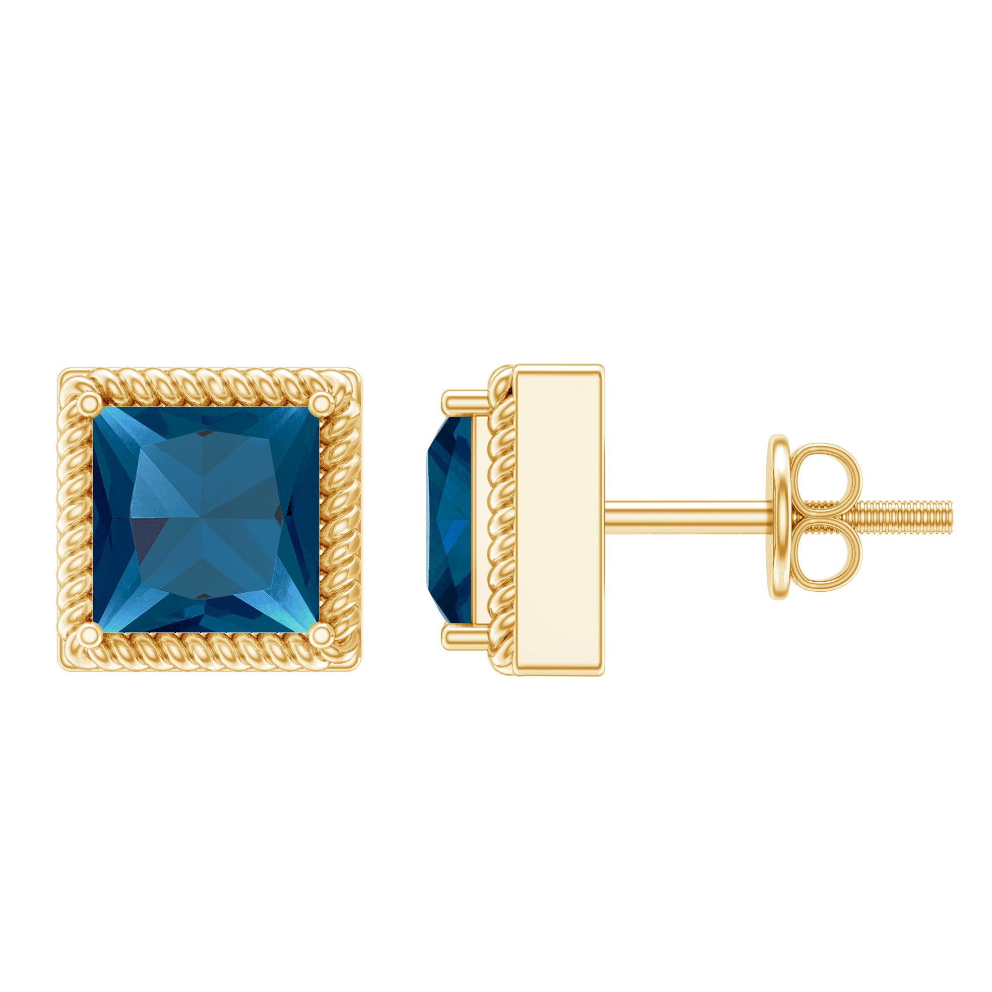 2 Carat Princess Cut London Blue Topaz Stud Earrings AAA - Rosec Jewels