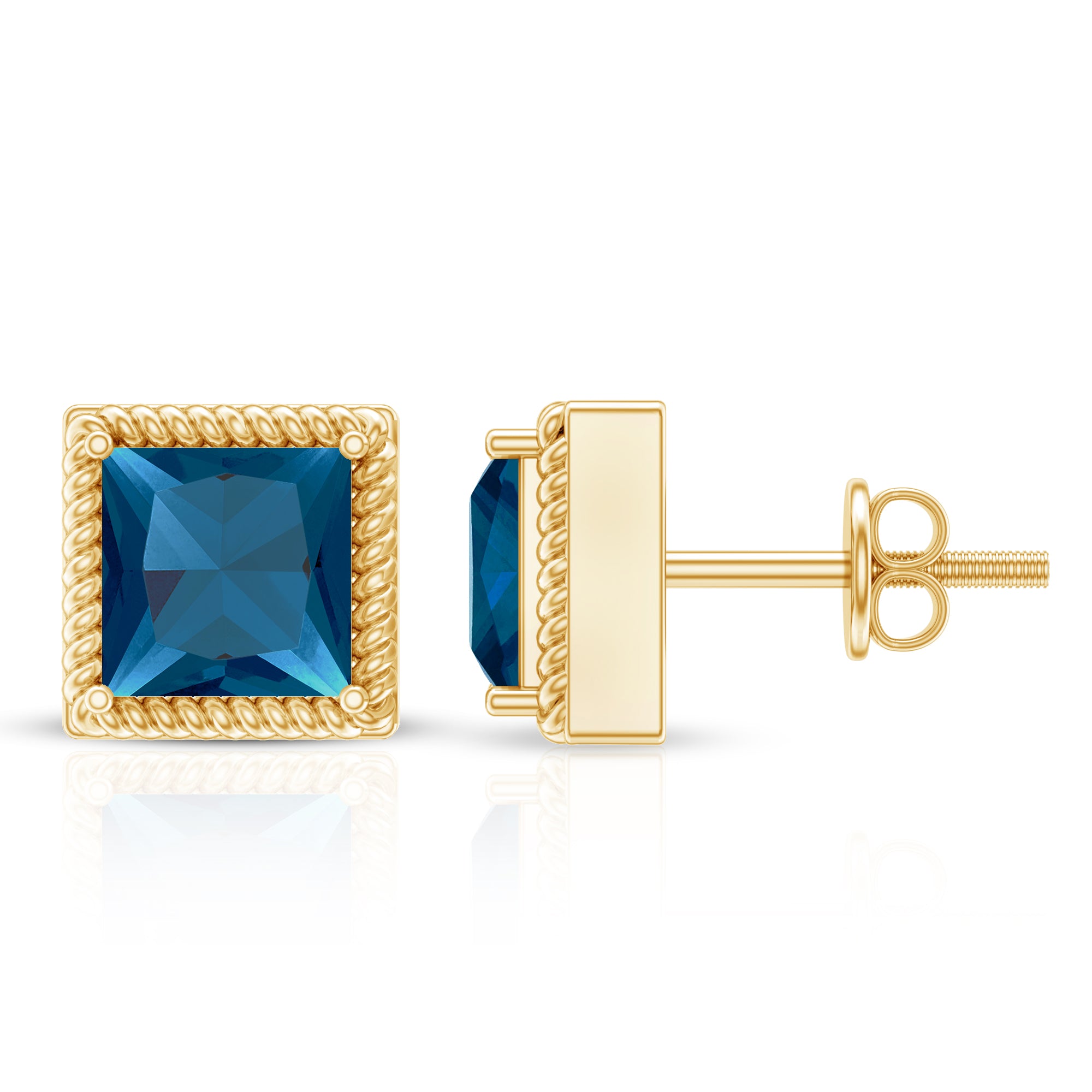 2 Carat Princess Cut London Blue Topaz Stud Earrings AAA - Rosec Jewels