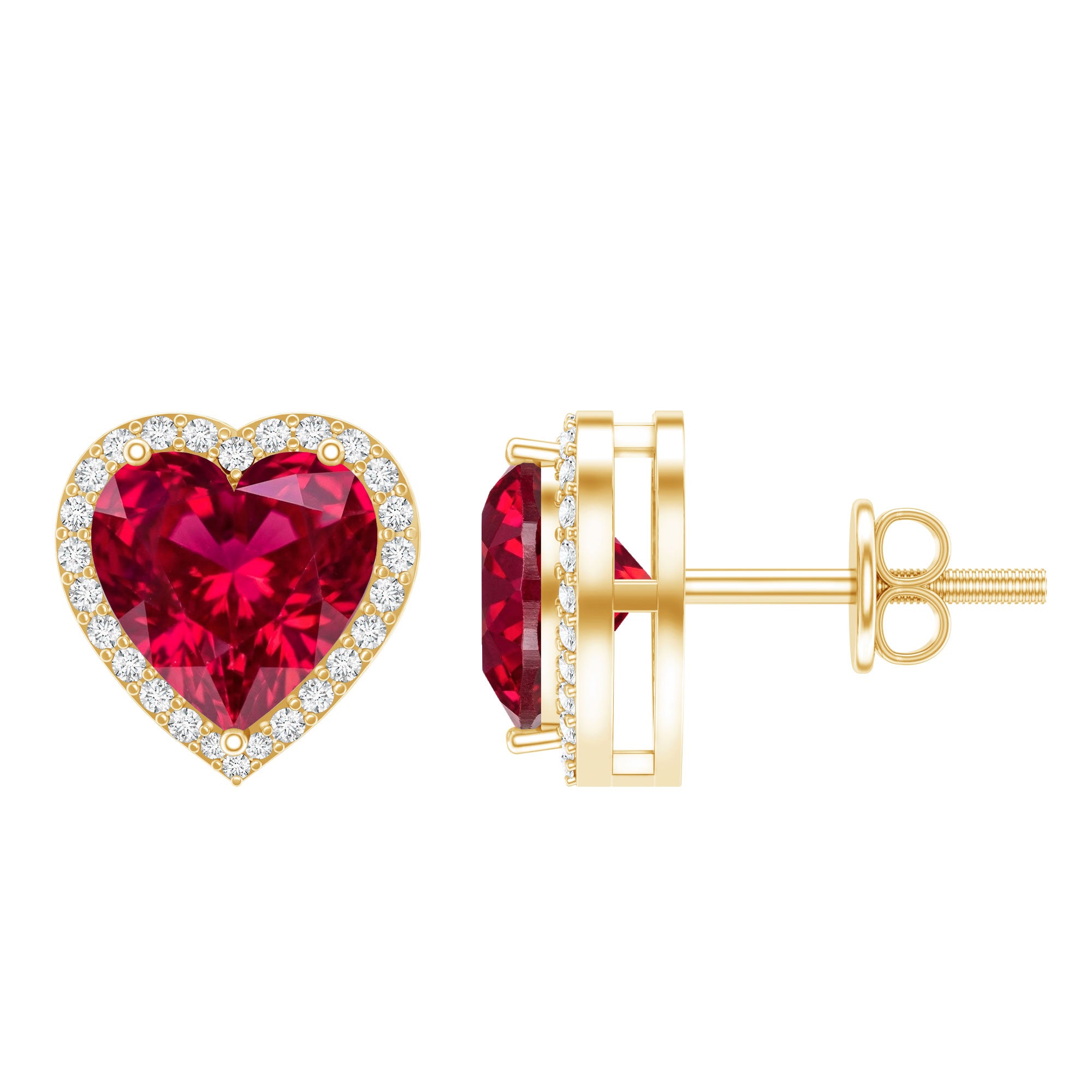 Heart Shape Lab Grown Ruby Stud Earrings For Her AAAA - Rosec Jewels