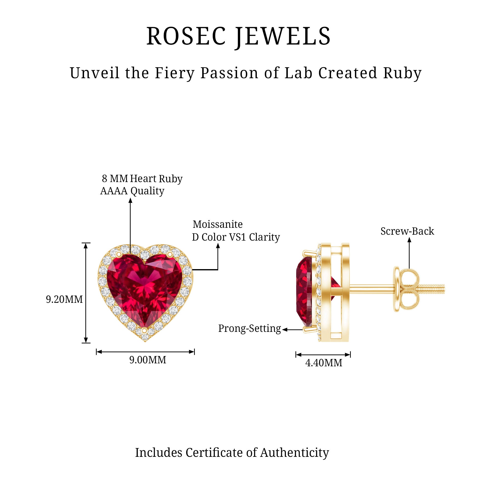 Heart Shape Lab Grown Ruby Stud Earrings For Her AAAA - Rosec Jewels