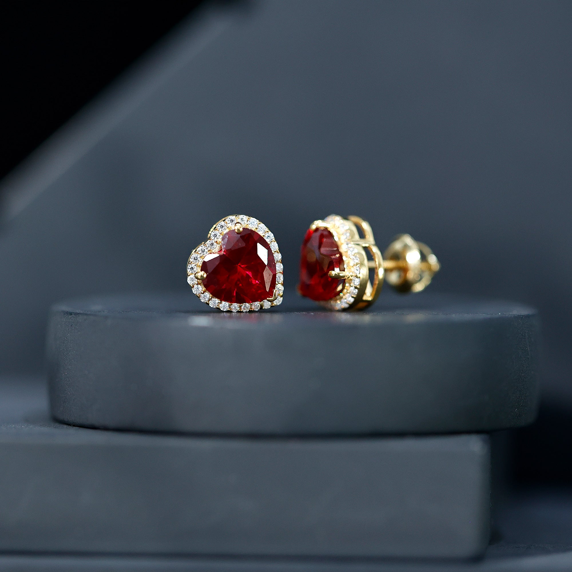 Heart Shape Lab Grown Ruby Stud Earrings For Her AAAA - Rosec Jewels