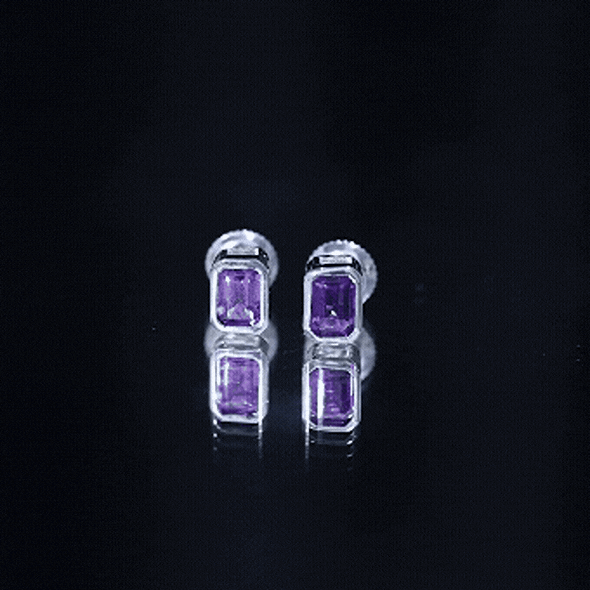Bezel Set 1.2 Carat Amethyst Stud Earrings In Silver AAA 92.5 Sterling Silver - Rosec Jewels