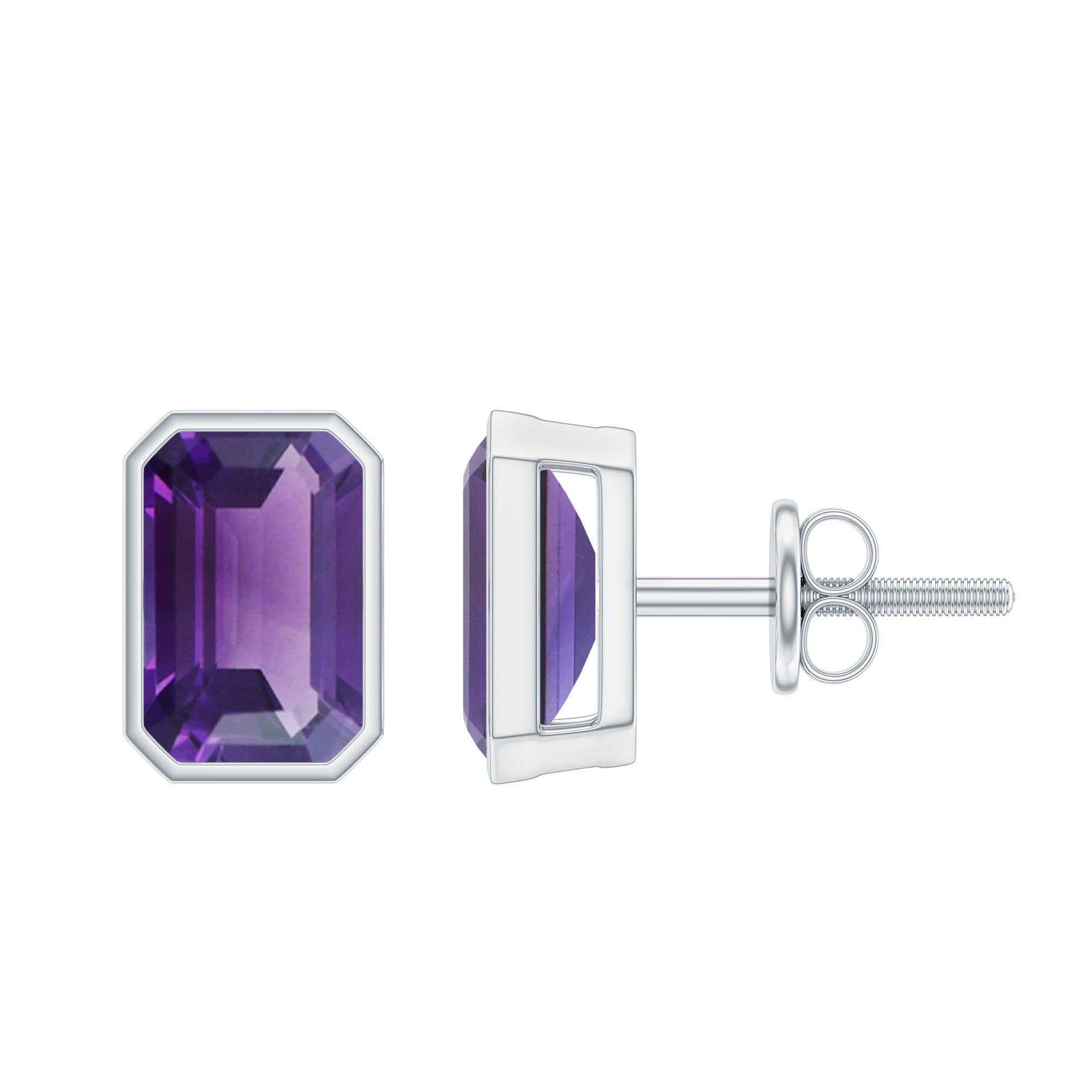 Bezel Set 1.2 Carat Amethyst Stud Earrings In Silver AAA 92.5 Sterling Silver - Rosec Jewels