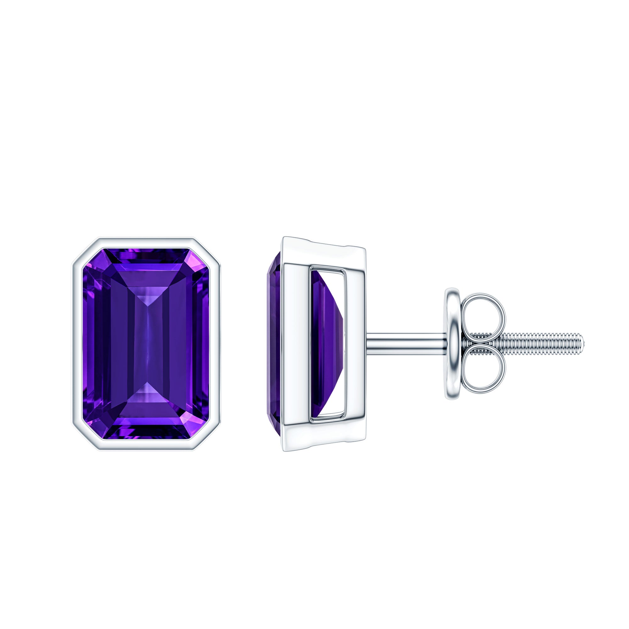 Bezel Set 1.2 Carat Amethyst Stud Earrings In Silver AAA 92.5 Sterling Silver - Rosec Jewels