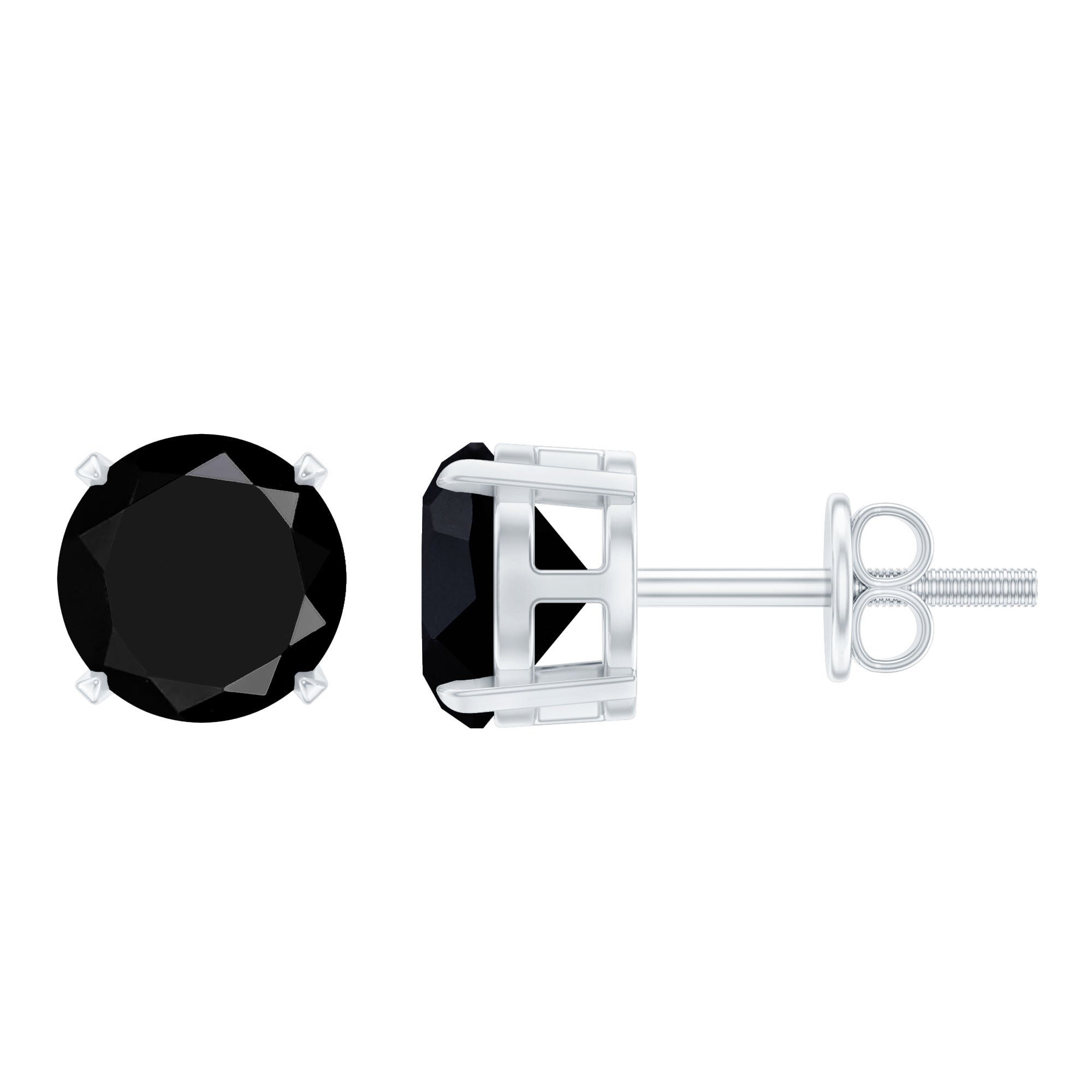 Round Cut Black Onyx Solitaire Stud Earrings AAA - Rosec Jewels