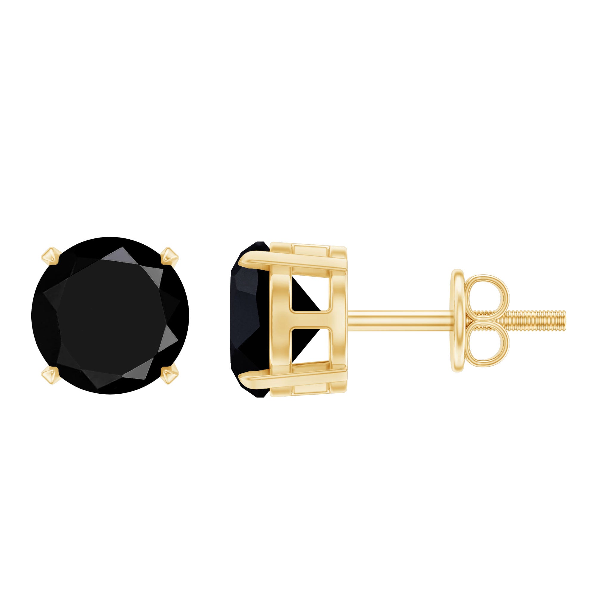 Round Cut Black Onyx Solitaire Stud Earrings AAA - Rosec Jewels