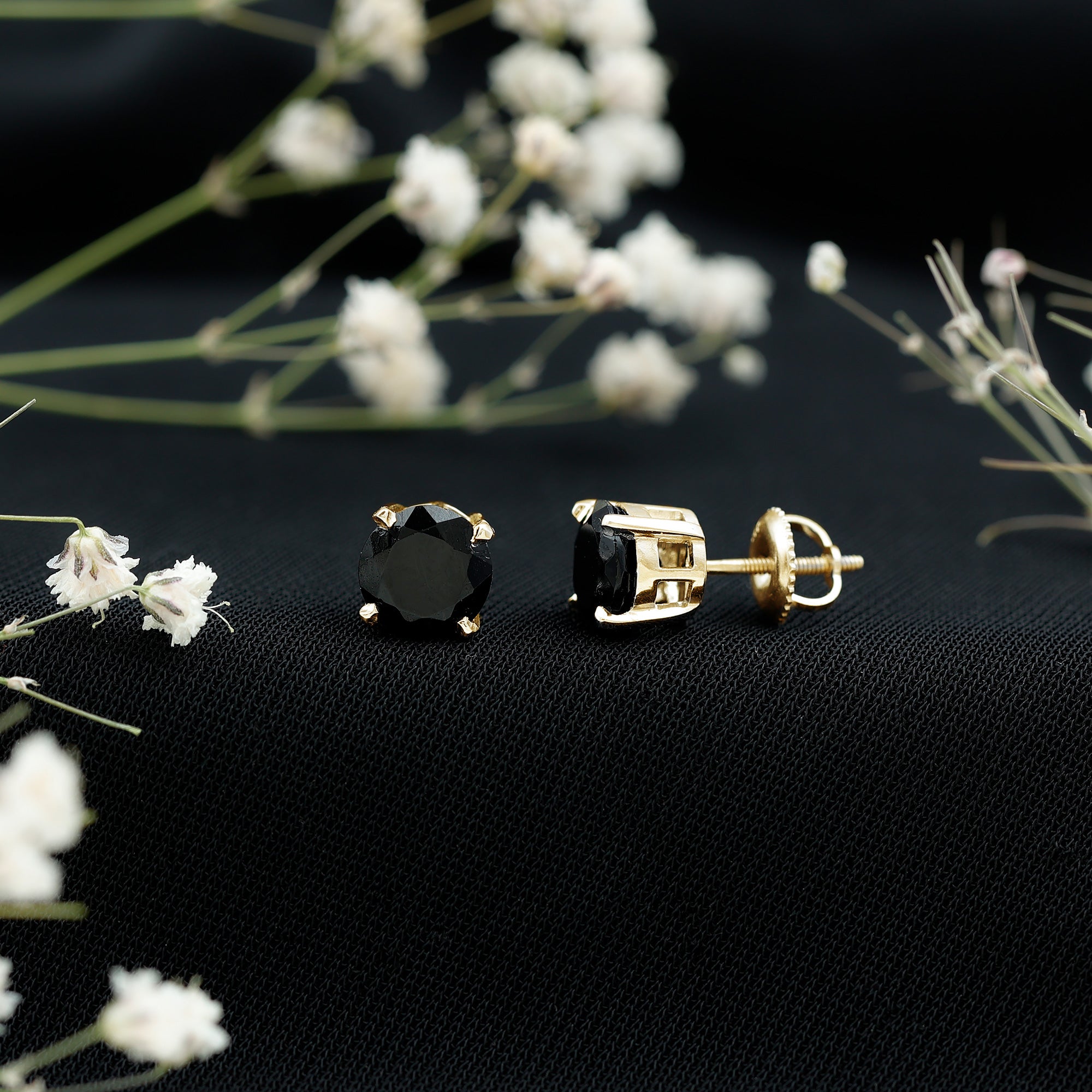 Round Cut Black Onyx Solitaire Stud Earrings AAA - Rosec Jewels