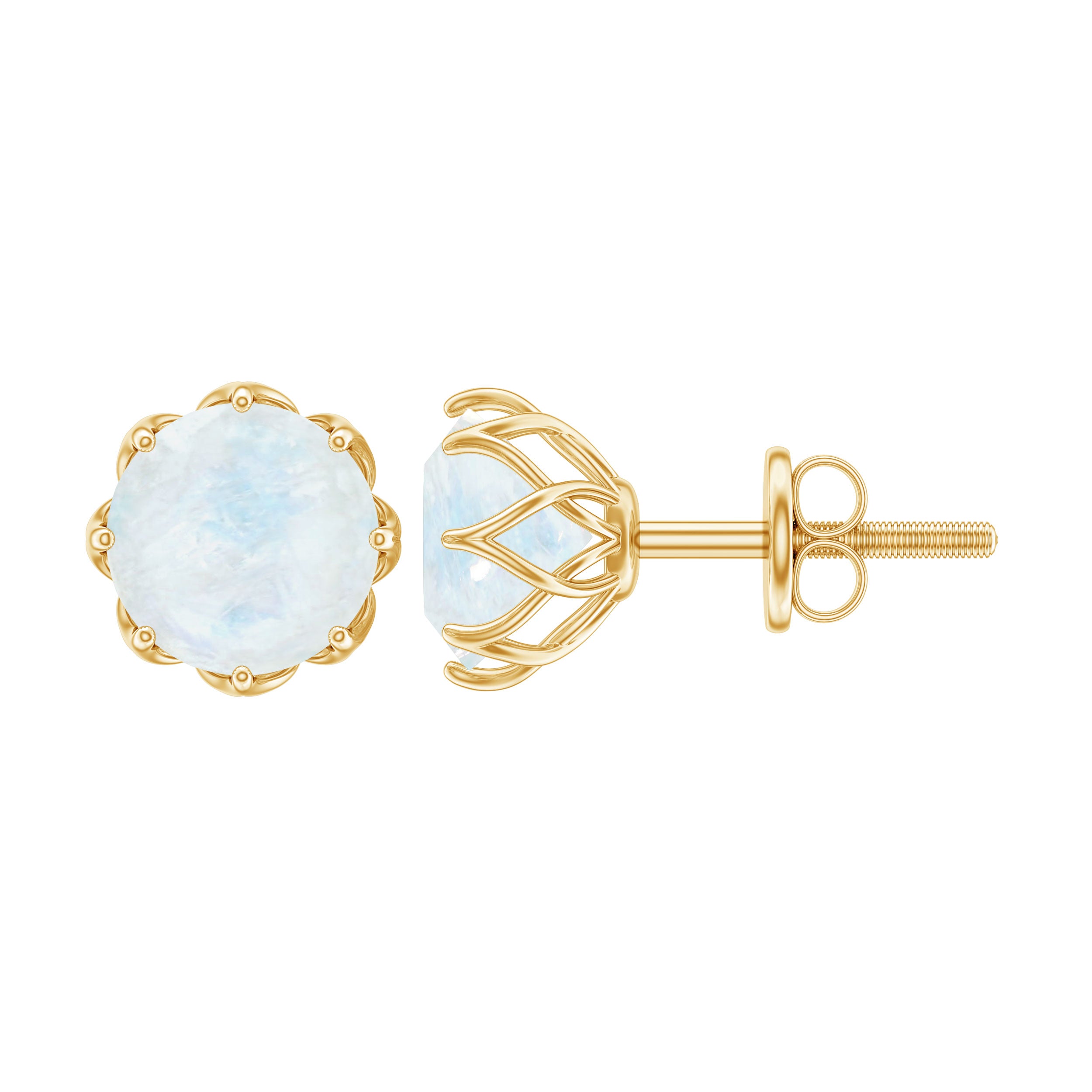 6 MM Decorative Set Moonstone Solitaire Stud Earrings AAA - Rosec Jewels