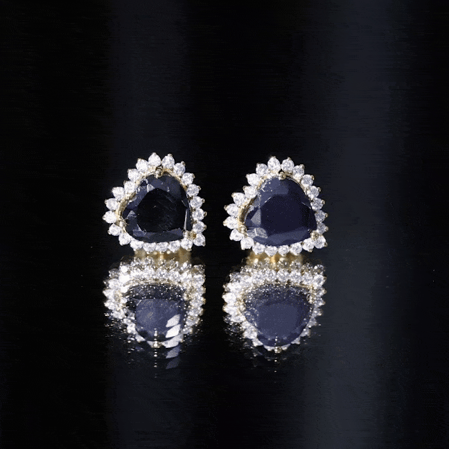 4.8 Carat Lab Created Black and White Diamond Heart Stud Earrings with Halo AAAA ( Synthetic ) - Rosec Jewels