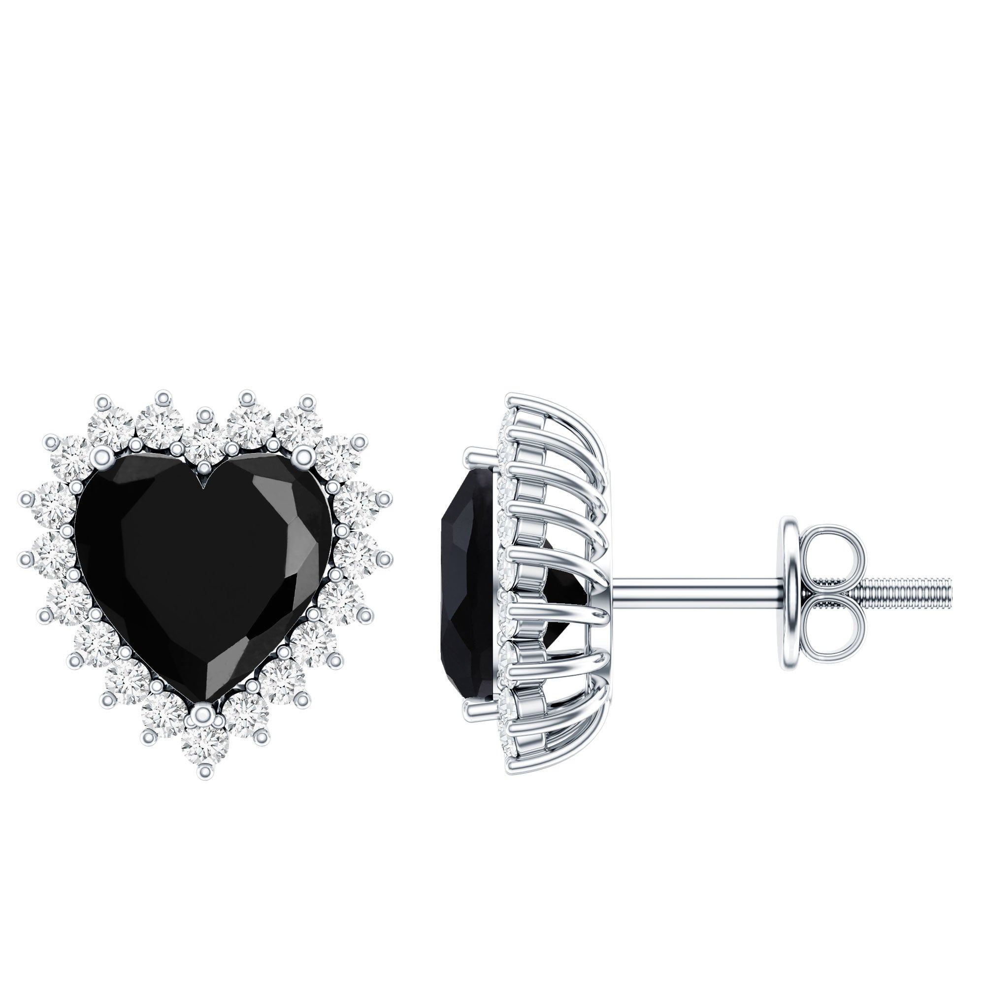 4.8 Carat Lab Created Black and White Diamond Heart Stud Earrings with Halo AAAA ( Synthetic ) - Rosec Jewels