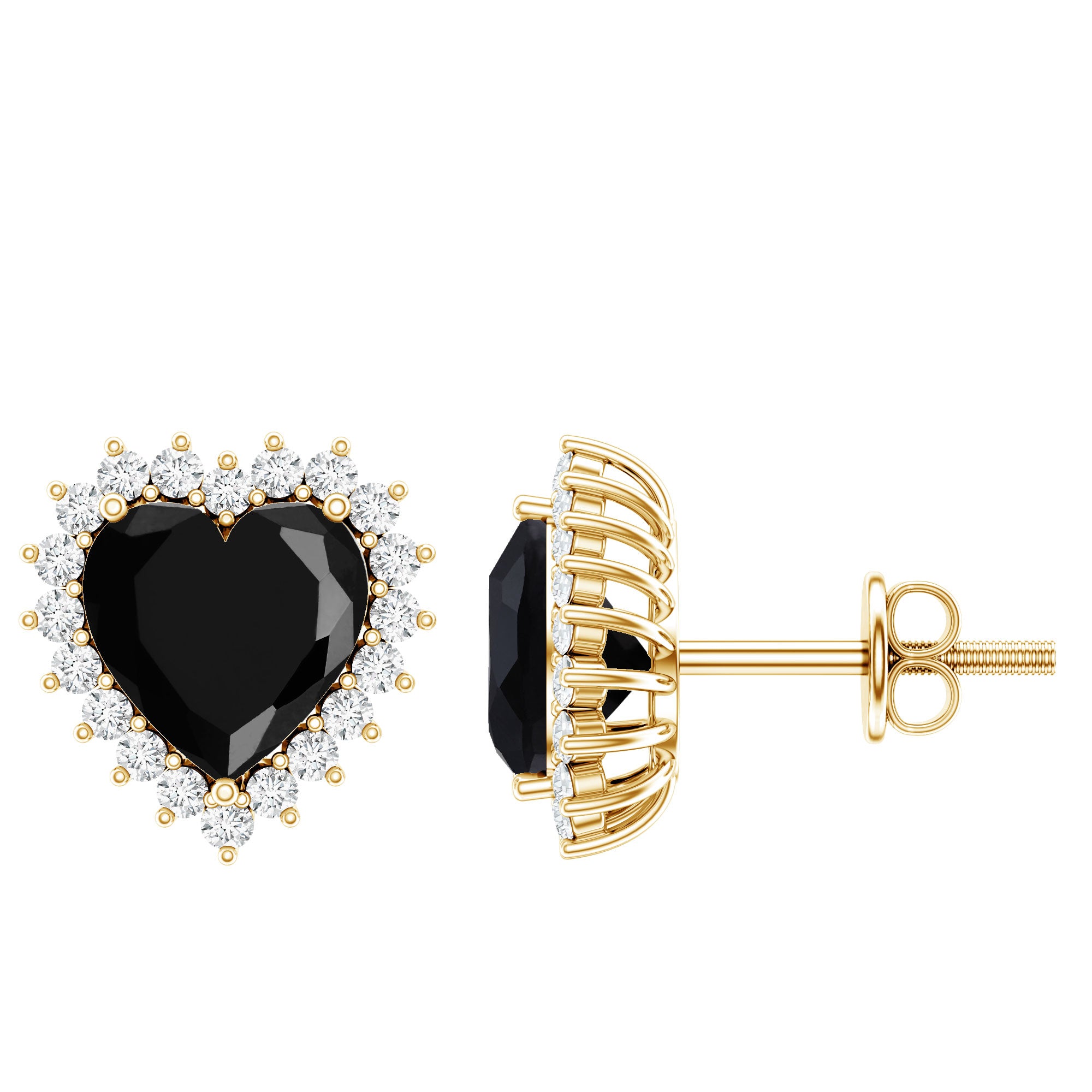 4.8 Carat Lab Created Black and White Diamond Heart Stud Earrings with Halo AAAA ( Synthetic ) - Rosec Jewels