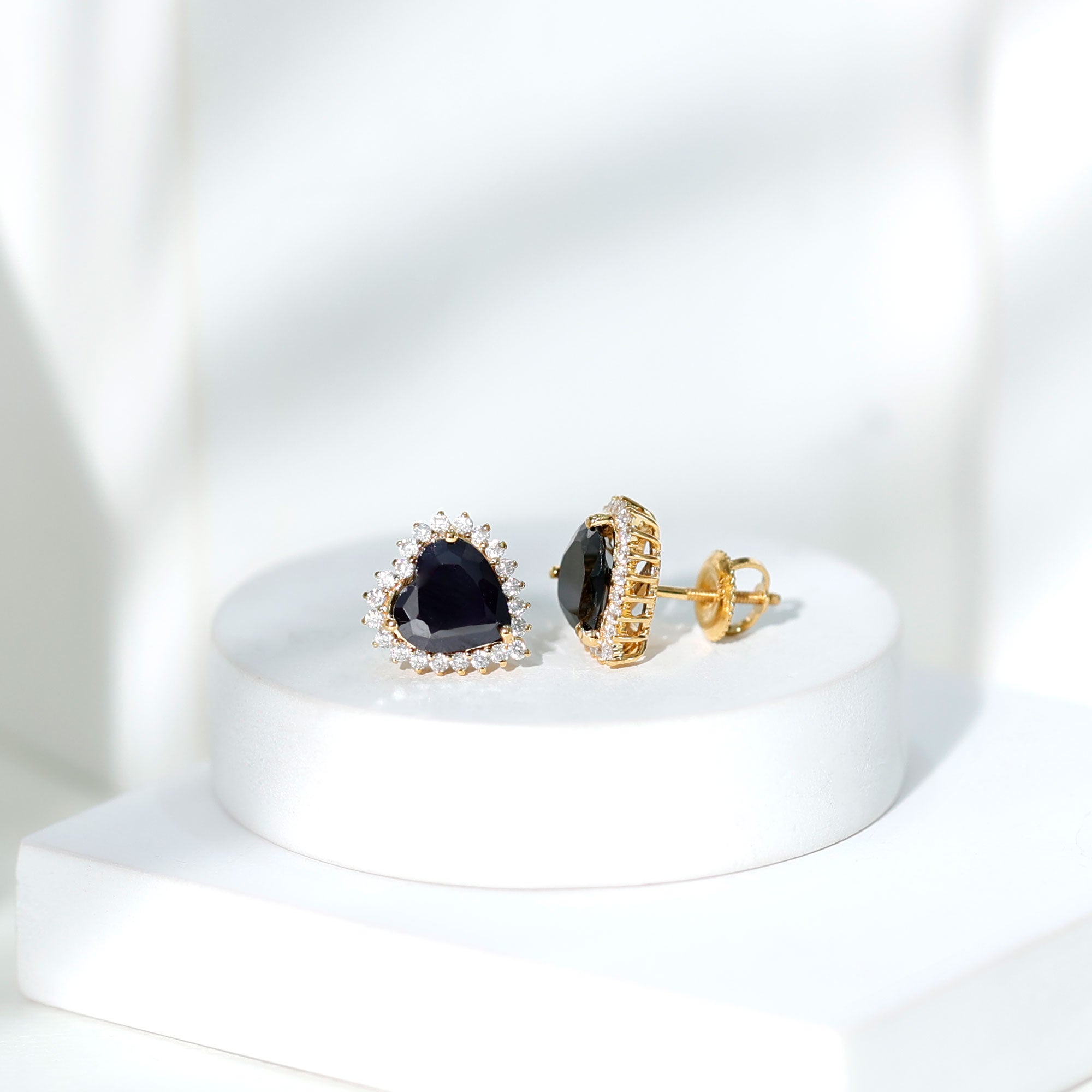 4.8 Carat Lab Created Black and White Diamond Heart Stud Earrings with Halo AAAA ( Synthetic ) - Rosec Jewels