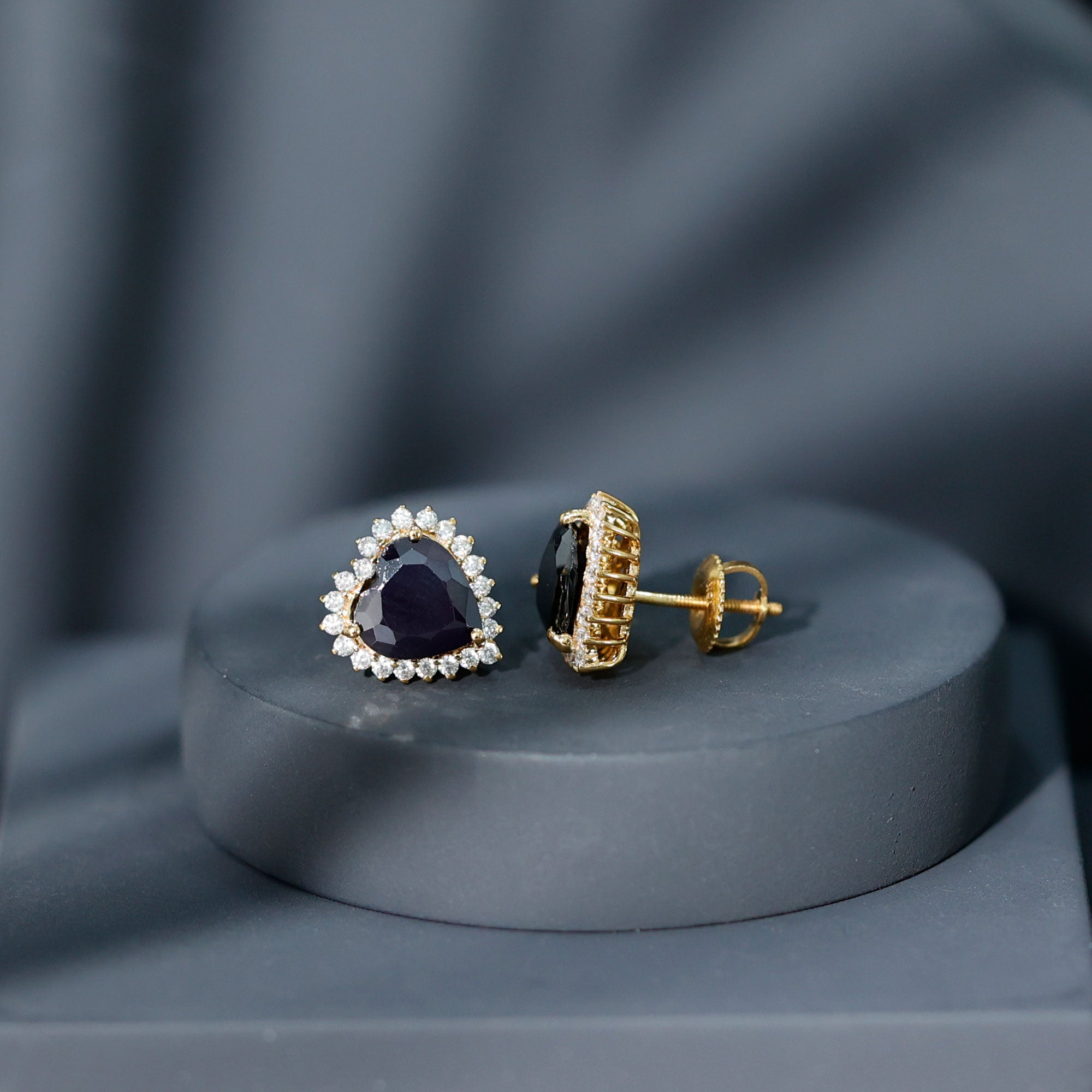 4.8 Carat Lab Created Black and White Diamond Heart Stud Earrings with Halo AAAA ( Synthetic ) - Rosec Jewels