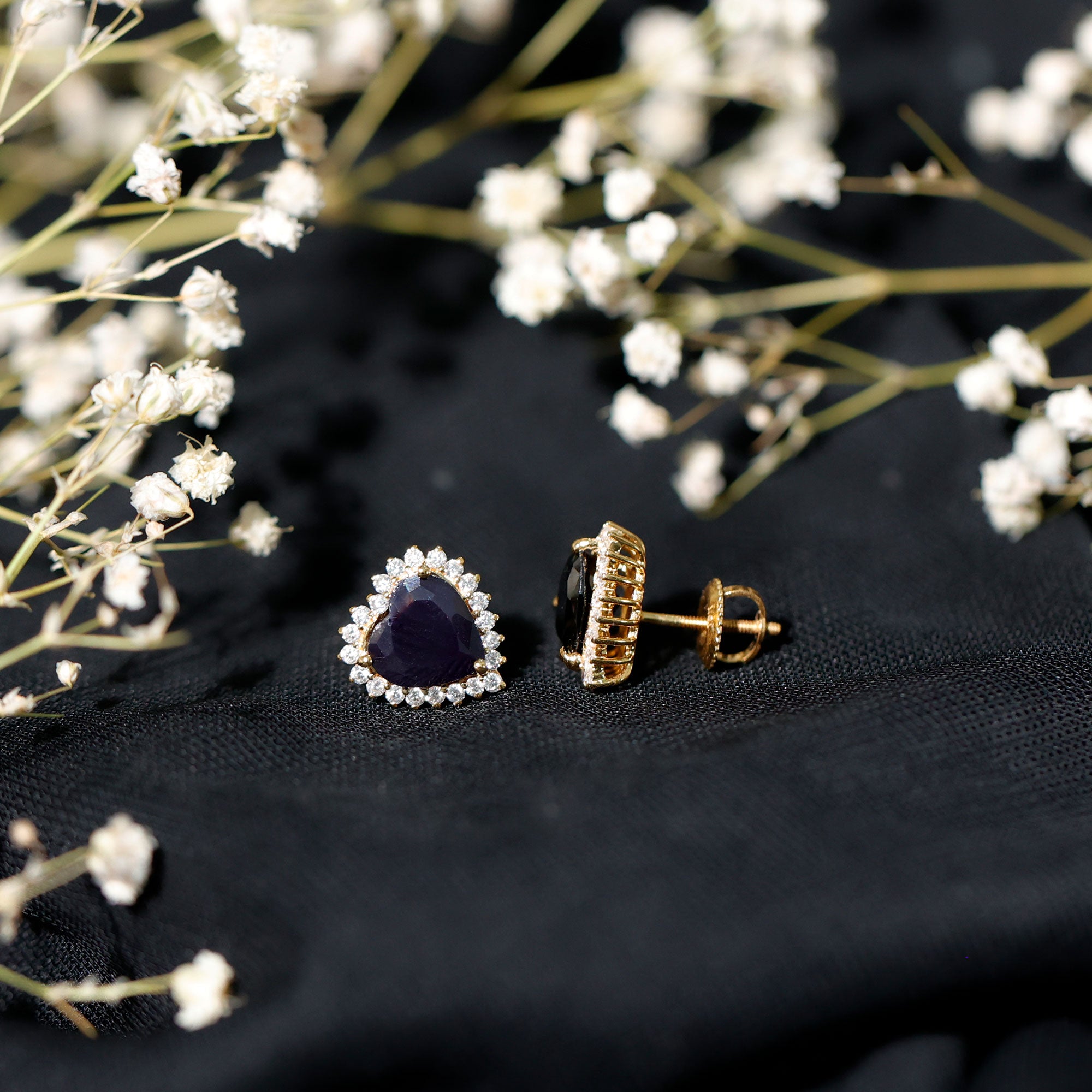 4.8 Carat Lab Created Black and White Diamond Heart Stud Earrings with Halo AAAA ( Synthetic ) - Rosec Jewels