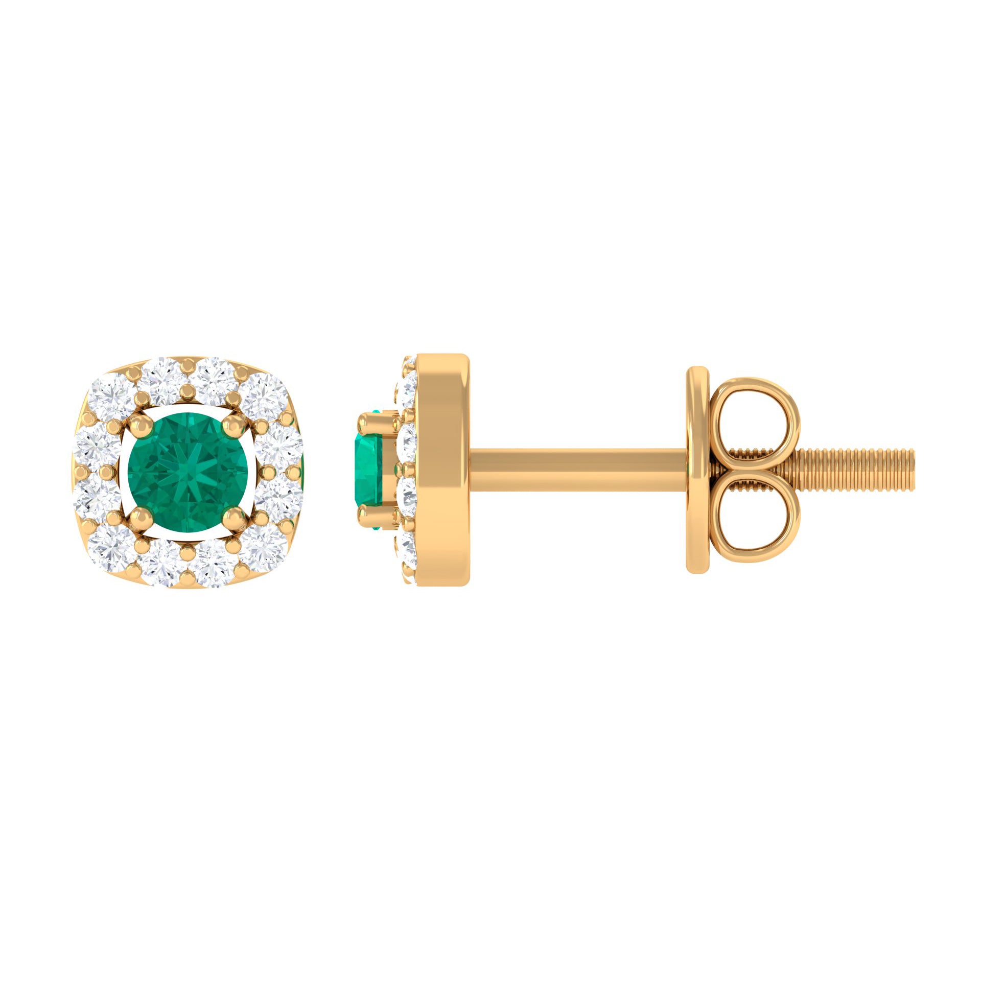Minimalist Emerald and Diamond Halo Stud Earrings AAA - Rosec Jewels