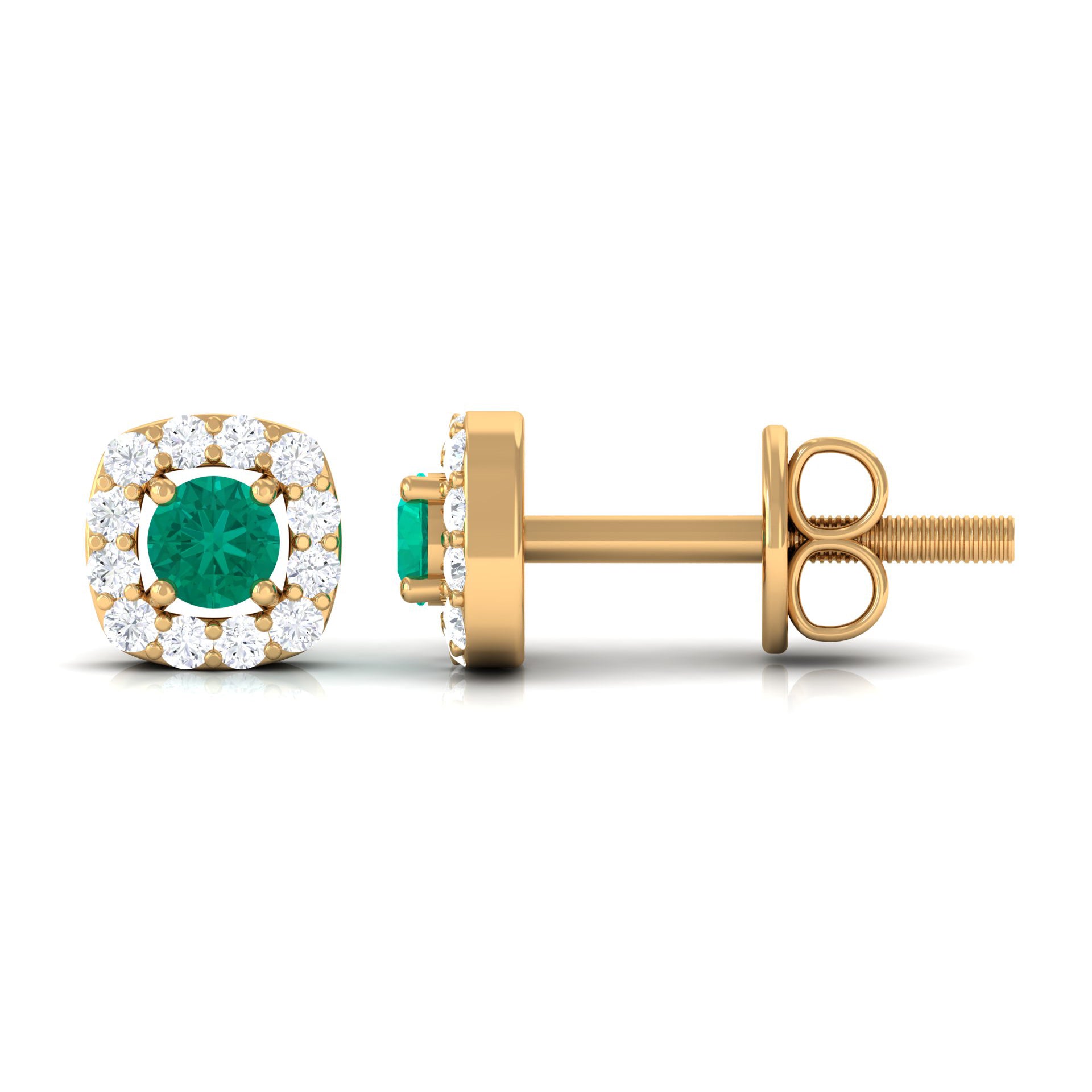 Minimalist Emerald and Diamond Halo Stud Earrings AAA - Rosec Jewels