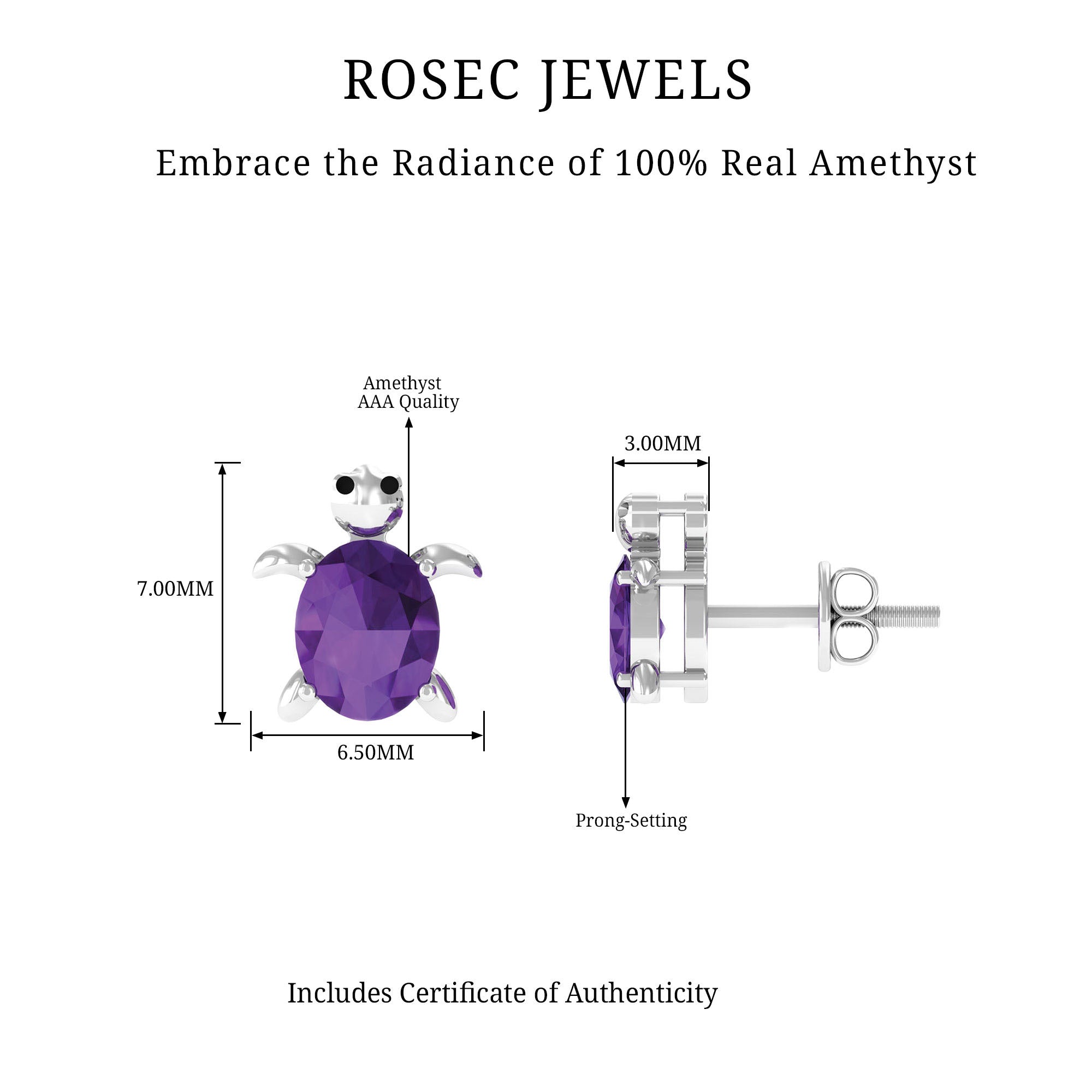 0.50 Oval Cut Amethyst Solitaire Turtle Stud Earrings Amethyst - ( AAA ) - Quality - Rosec Jewels