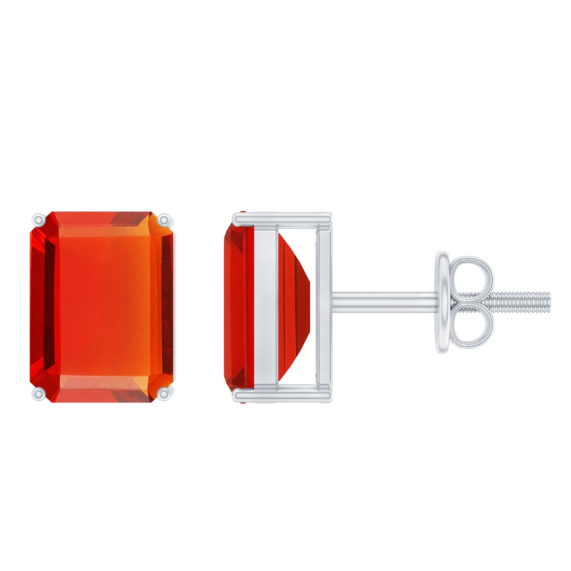 2 CT Emerald Cut Fire Opal Solitaire Stud Earrings for Women