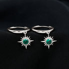 Round Cut Created Emerald Sunburst Hoop Drop Earrings Lab Created Emerald - ( AAAA ) - Quality - Rosec Jewels