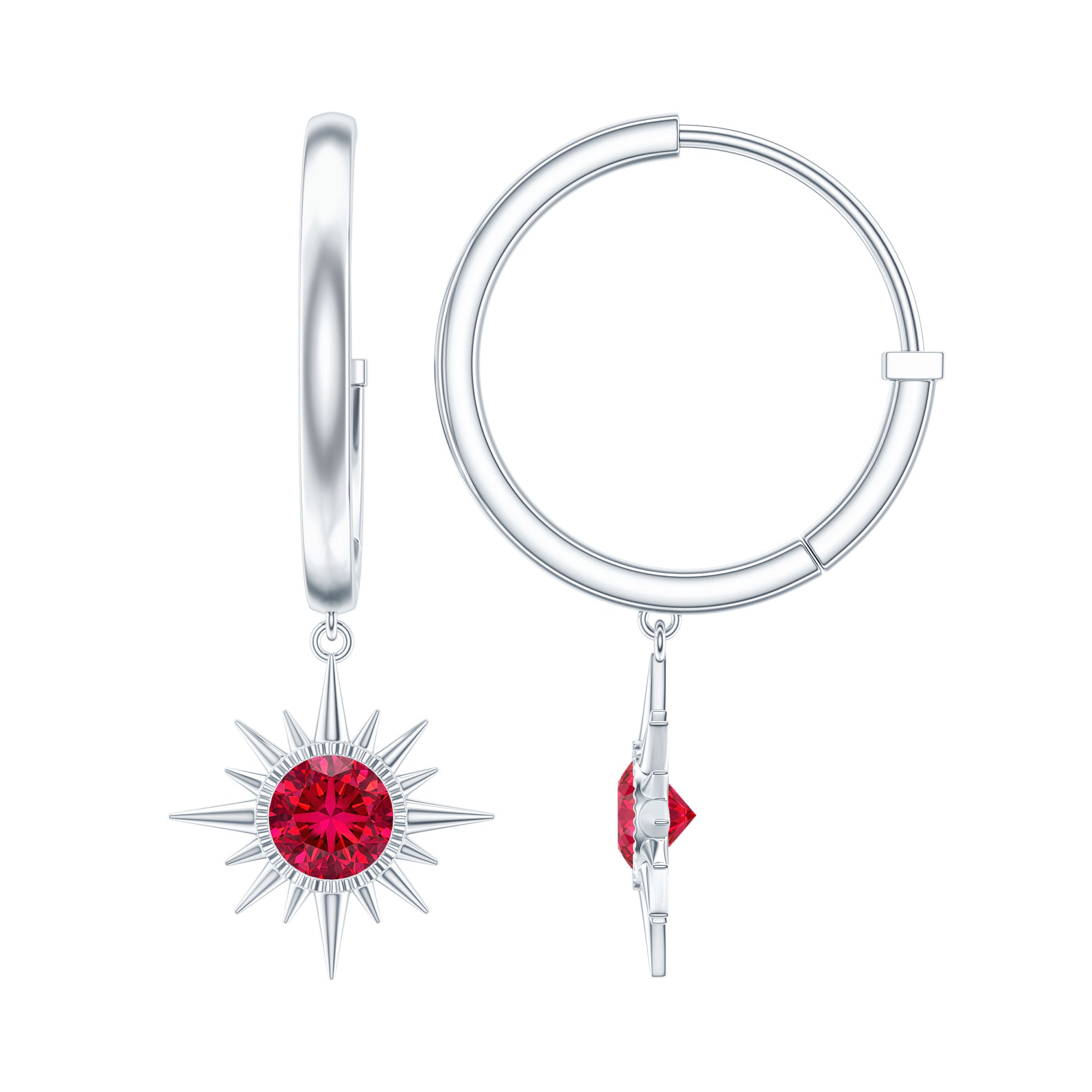 Lab Created Ruby Hoop Drop Earrings With Certificate AAAA - Rosec Jewels