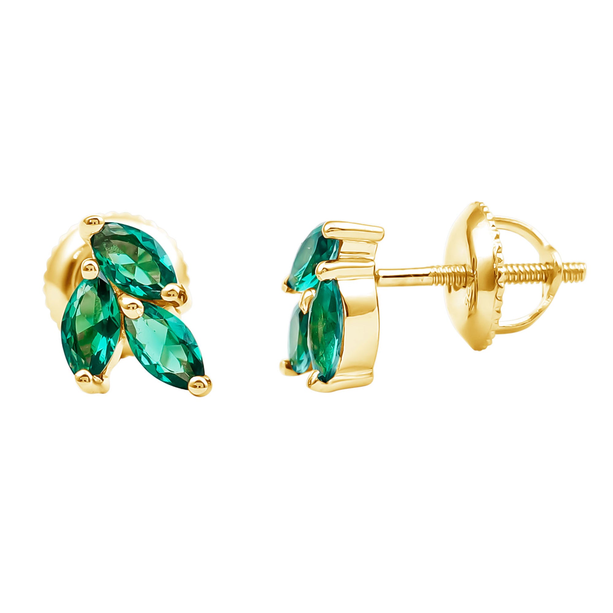 Nature Inspired Lab Created Emerald Stud Earrings in Silver AAAA 14K Yellow Gold Plated Silver - Rosec Jewels