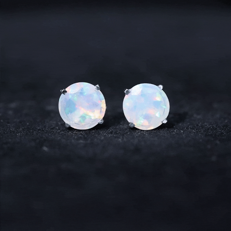 4 Carat Round Cut Ethiopian Opal Solitaire Stud Earrings AAA - Rosec Jewels