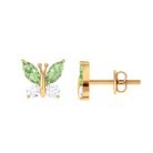 Green Sapphire and Diamond Butterfly Stud Earrings Green Sapphire - ( AAA ) - Quality - Rosec Jewels