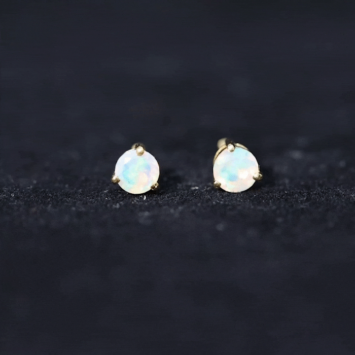 Minimalist Ethiopian Opal Solitaire Stud Earrings AAA - Rosec Jewels